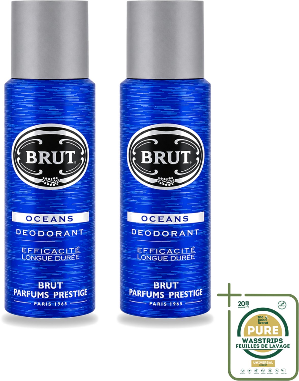 2 x Brut - Deodorant - Spray - Oceans - Fris & maritiem aroma - 200ml - Wasstrips - Deodorant Spray - Fris Aroma - Maritiem Aroma - Aquatisch Aroma - Zweetbestendig