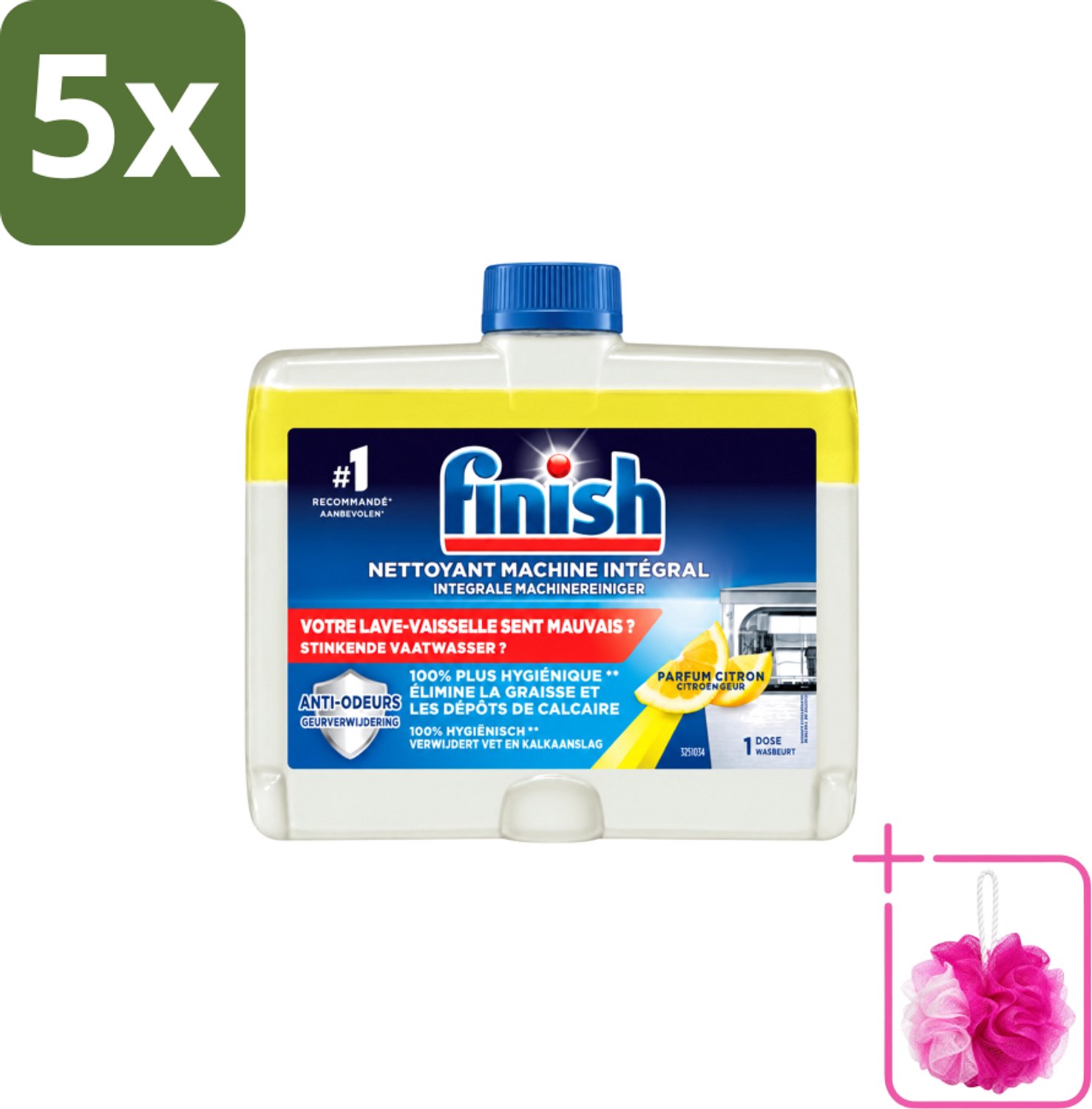 5 x Finish – Machinereiniger – Hygiene Lemon – 250 ml - Bulkverpakking - Vaatwasser reinigen - Douchemop - Vaatwasser reinigingsmiddel
