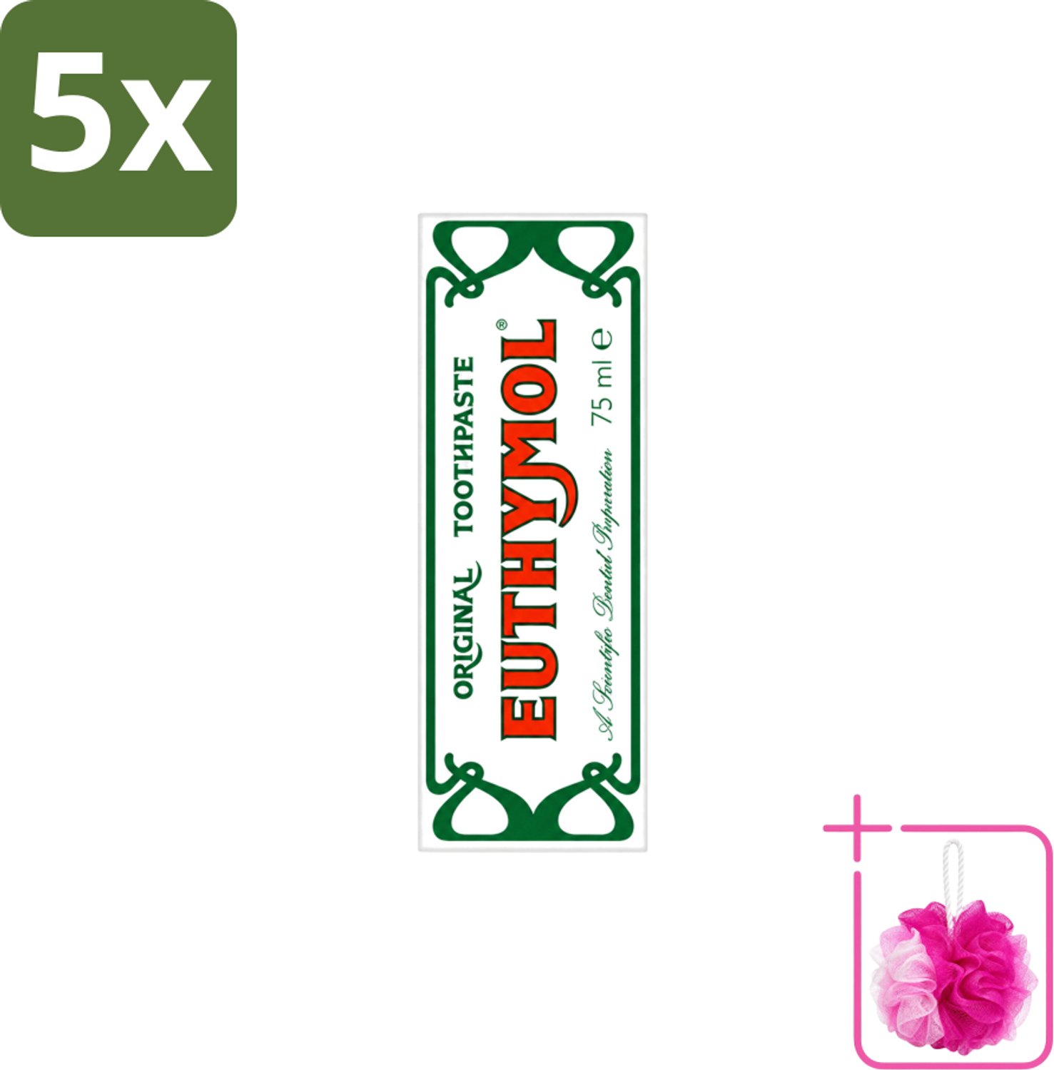 5 x Euthymol – Tandpasta – Original Dentifrice – 75 ml - Bulkverpakking - Tandpasta - Douchemop - Thymol