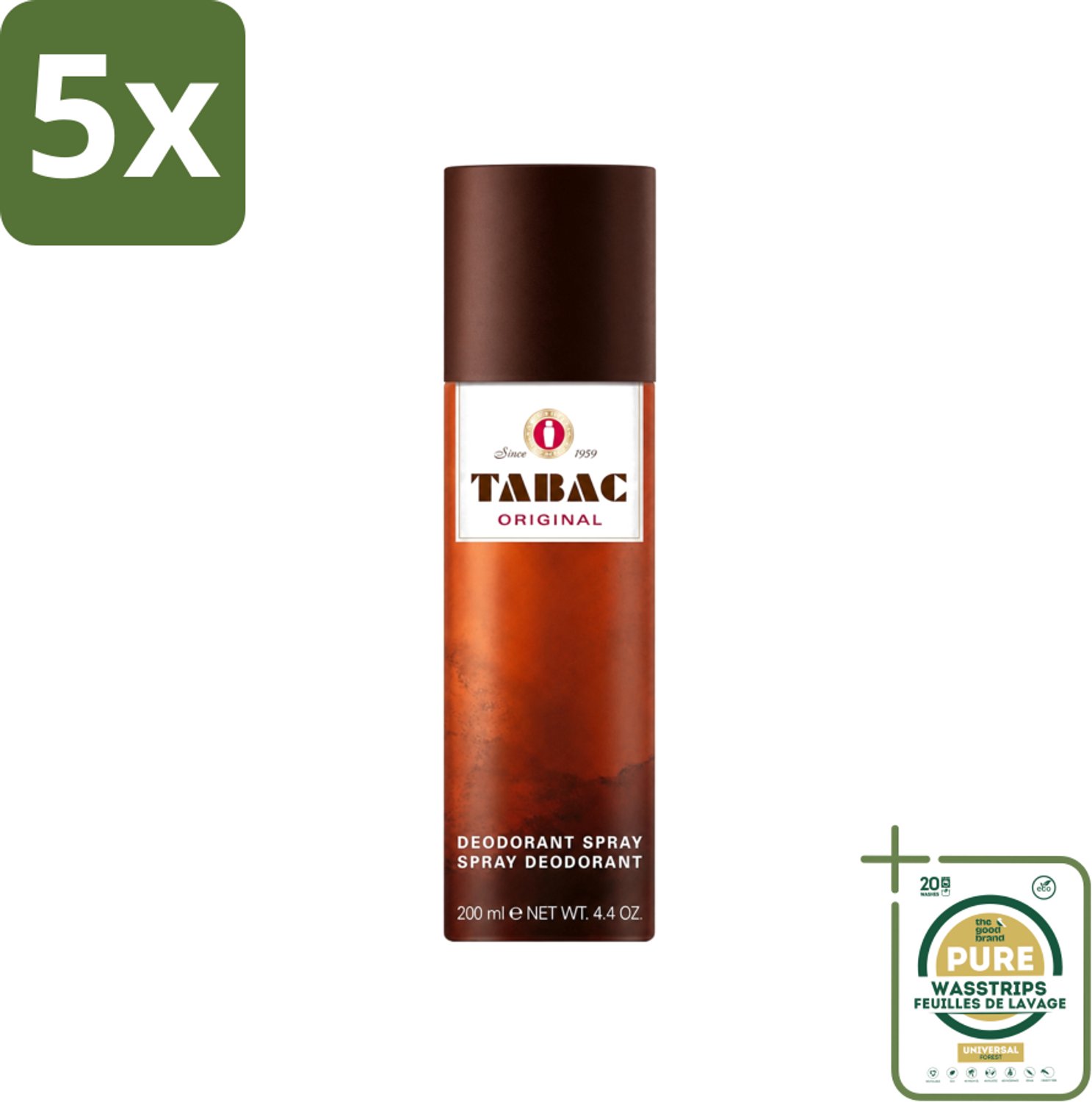 5 x Tabac Original - Deodorant Spray - Anti-transpirant - 200 ml - Wasstrips - Tabac Original - Deodorant Spray - Anti-transpirant - Zweetvermindering - Mannelijke Geur