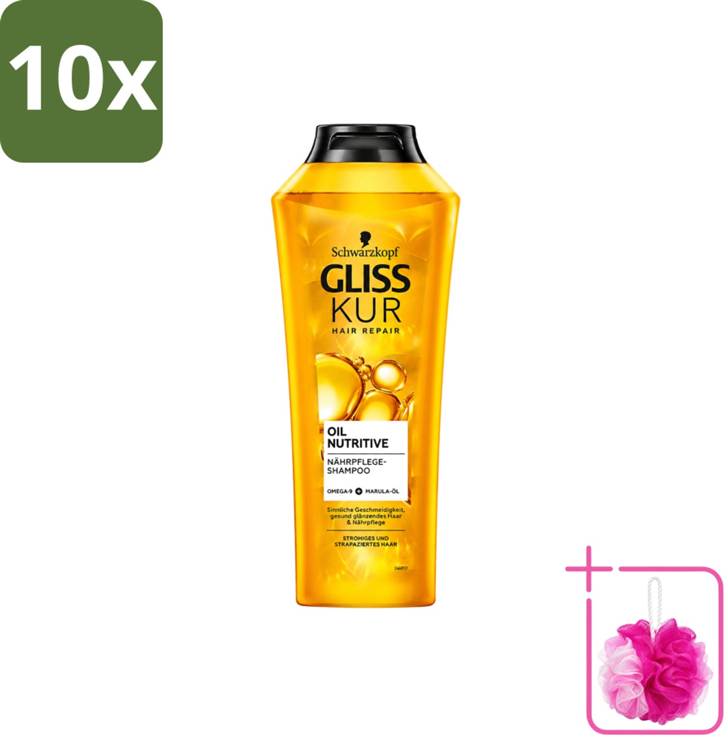 10 x Gliss-Kur - Shampoo - Oil Nutritive - Voedende Shampoo - Voor Stroef & Gespannen Haar - 400 ml - Bulkverpakking - Voedend shampoo - Douchemop - Stroef haar