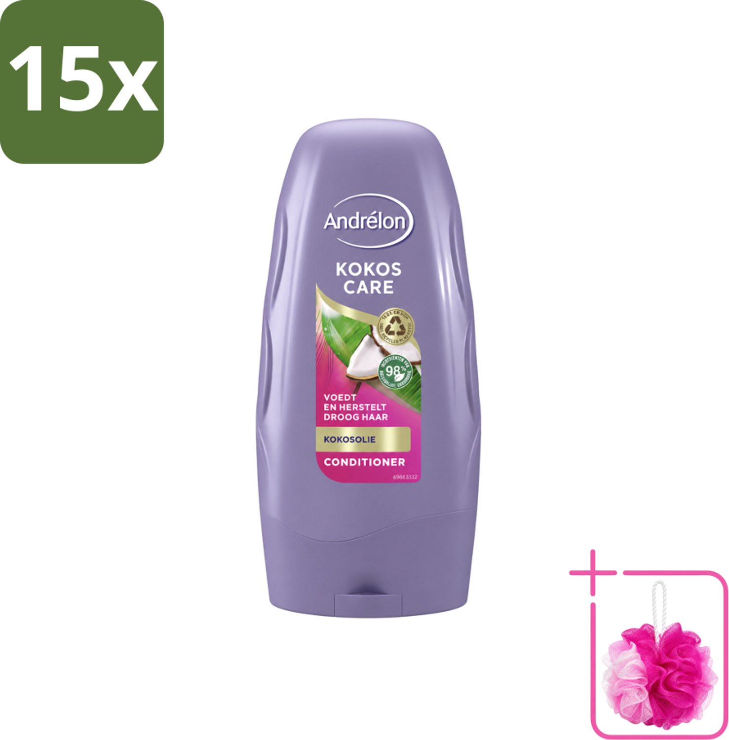 15 x Andrélon - Kokos Care - Conditioner - Diepe Hydratatie - 250 ml - Bulkverpakking - Droog haar - Douchemop - Herstel haar