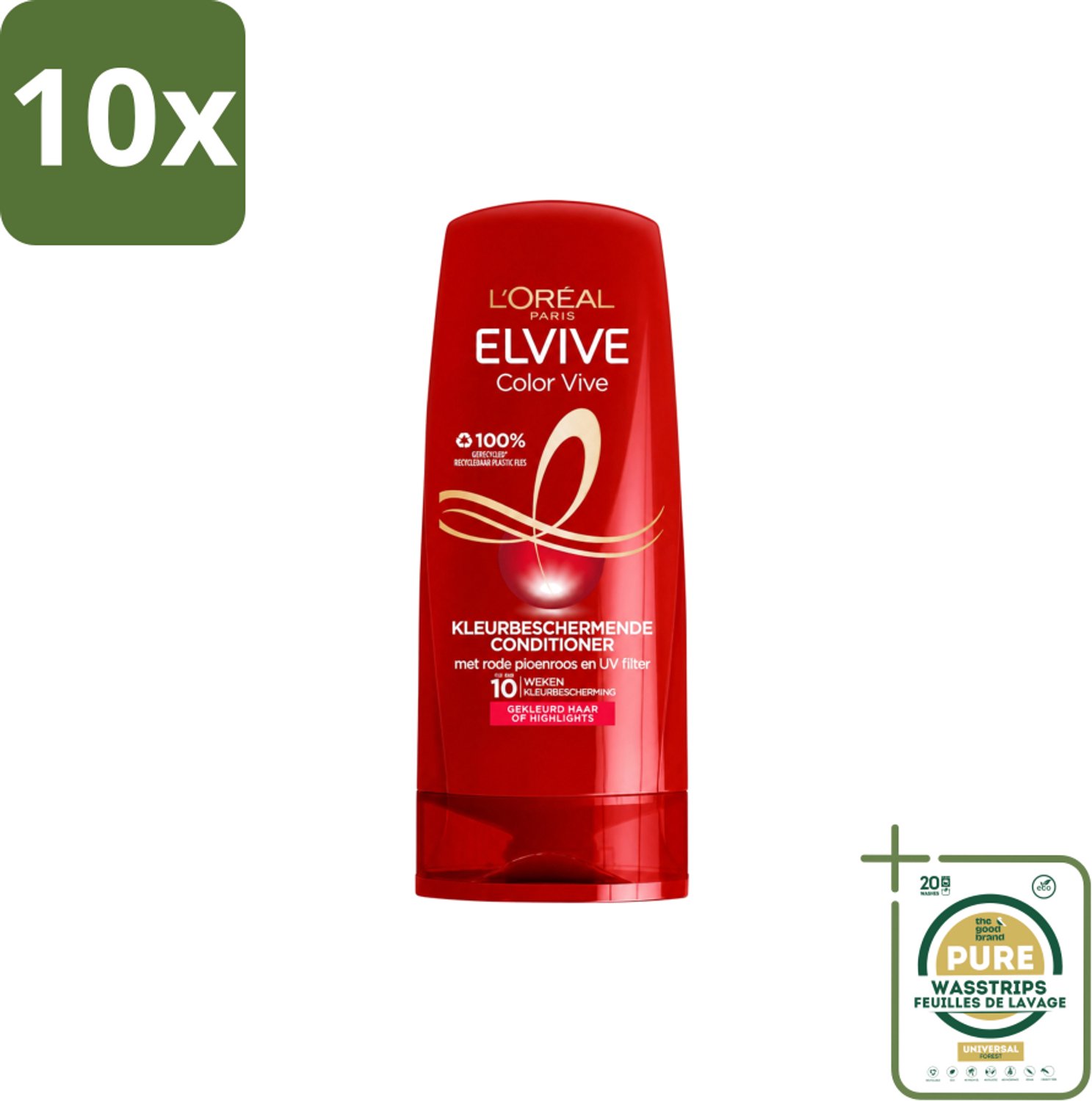 10 x L'Oréal Elvive Color Vive - Conditioner - 200 ml - Wasstrips - Gekleurd Haar - Highlights - Bescherming Tegen Vervaging - Gespleten Haarpunten - Vitamine C