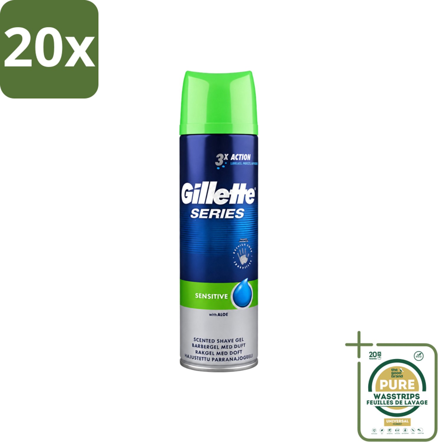 20 x Gillette Series - Scheergel - Sensitive - Aloe Vera - Voor de gevoelige huid - 200 ml - Wasstrips - Gevoelige Huid - Scheergel - Aloe Vera - Menthol - Scheren