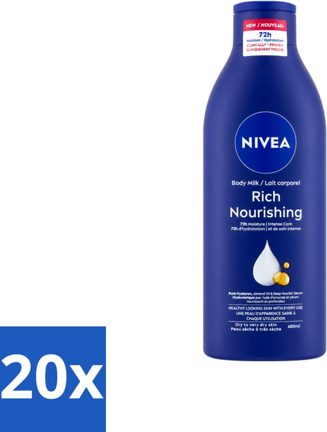 20 x Nivea – Bodylotion – Voor Droge Huid – 400 ml - Voordeelverpakking - 20 stuks