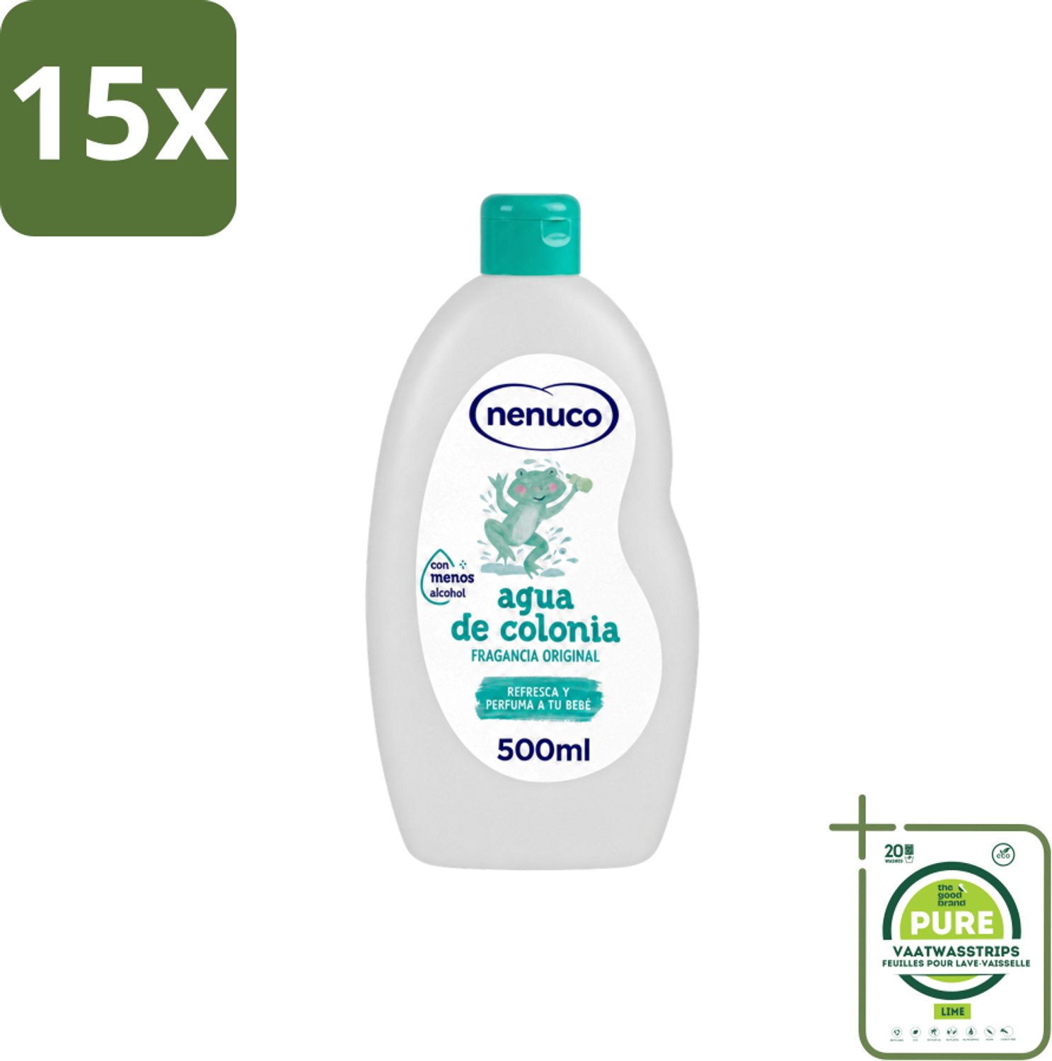15 x Nenuco – Haarlotion – Agua de Colonia – 500 ml - Grootverpakking - Vaatwasstrips - Agua De Colonia - Kinderparfum - Eau De Cologne - Frisheid - Poederige Geur