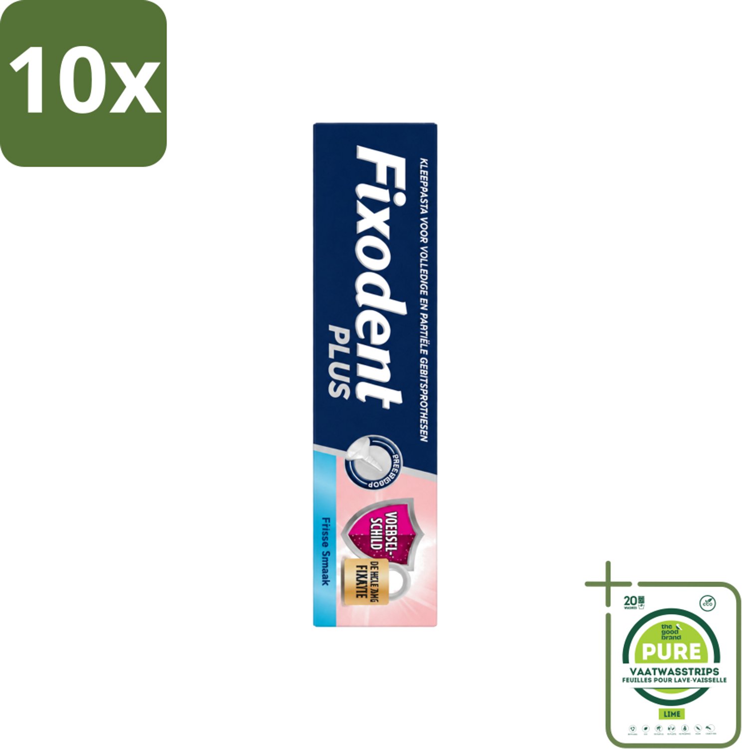 10 x Fixodent Plus – Kleefcrème – Food Barrier – Frisse Smaak – 40 g - Grootverpakking - Vaatwasstrips - Kleefpasta Kunstgebit - Voedselbarrière Kunstgebit - Kunstgebit Fixatie - Kunstgebit Bescherming - Frisse Muntsmaak Kunstgebit