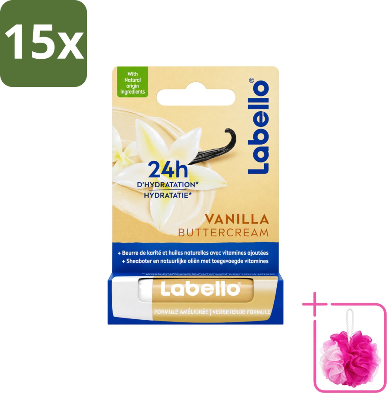 15 x Labello - Vanilla Buttercream - Lippenbalsem - Verzorgend & Verzachtend - 4.8 g - Bulkverpakking - Lippenbalsem - Douchemop - Hydratatie