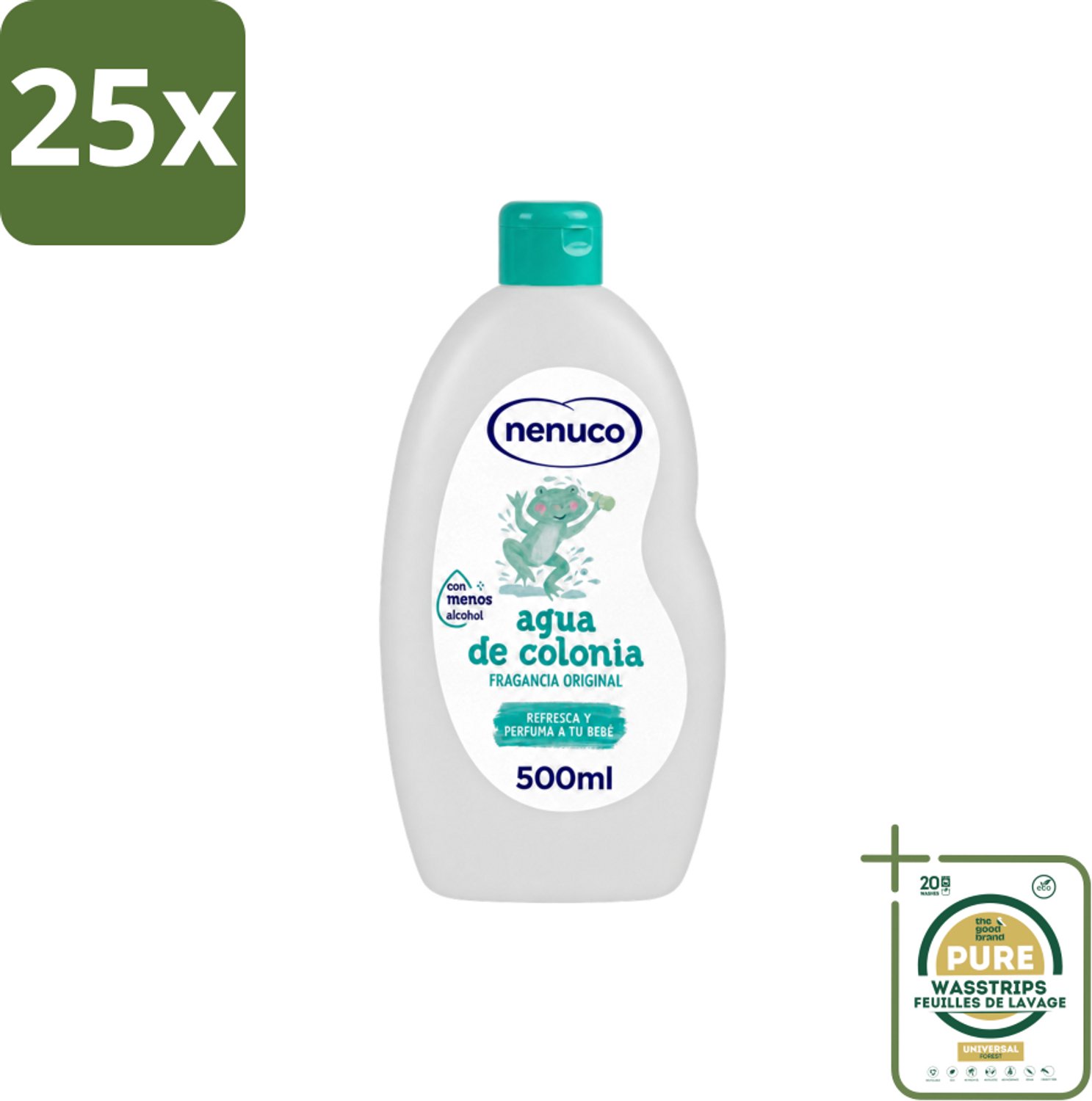 25 x Nenuco – Haarlotion – Agua de Colonia – 500 ml - Wasstrips - Agua De Colonia - Kinderparfum - Eau De Cologne - Frisheid - Poederige Geur