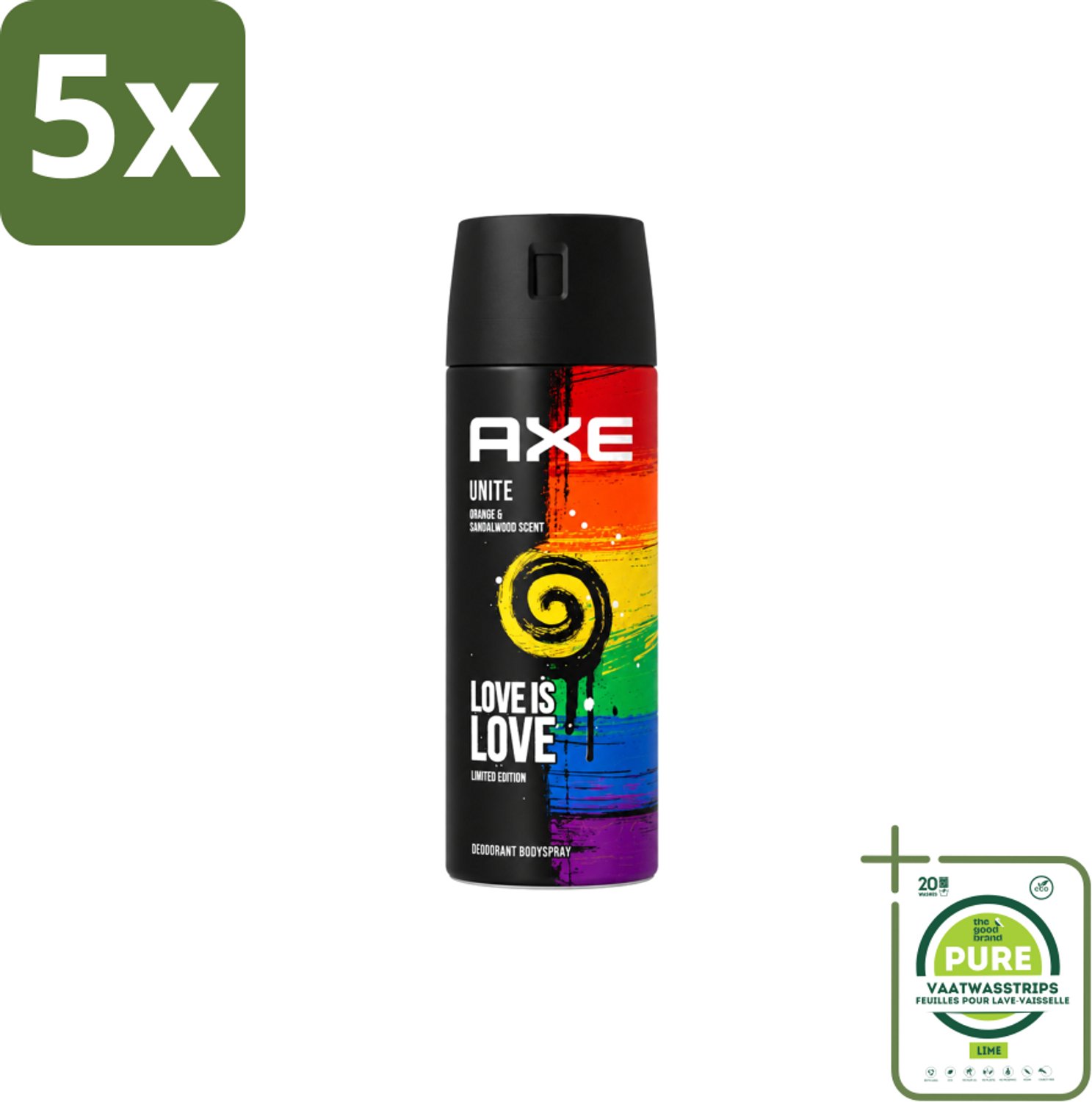 5 x Axe – Deodorant Spray – Unite – 150 ml - Grootverpakking - Vaatwasstrips - Deodorant Spray - Zweetgeur Bestrijding - Mannelijke Geur - Frisse Geur - Dagelijks Gebruik