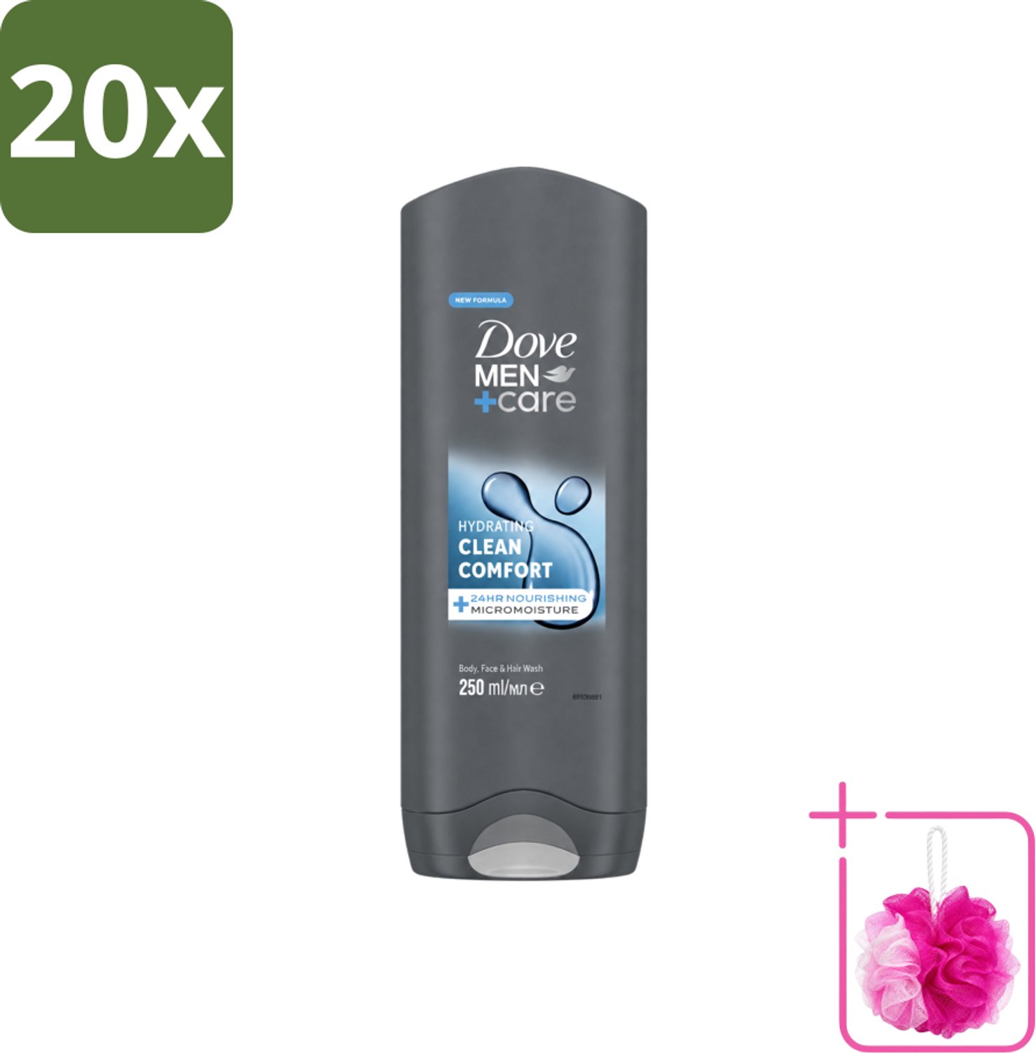 20 x Dove - Douchegel - Men+ Care Clean Comfort - Comfort en verzorging - 250 ml - Bulkverpakking - Douchegel - Douchemop - Fris