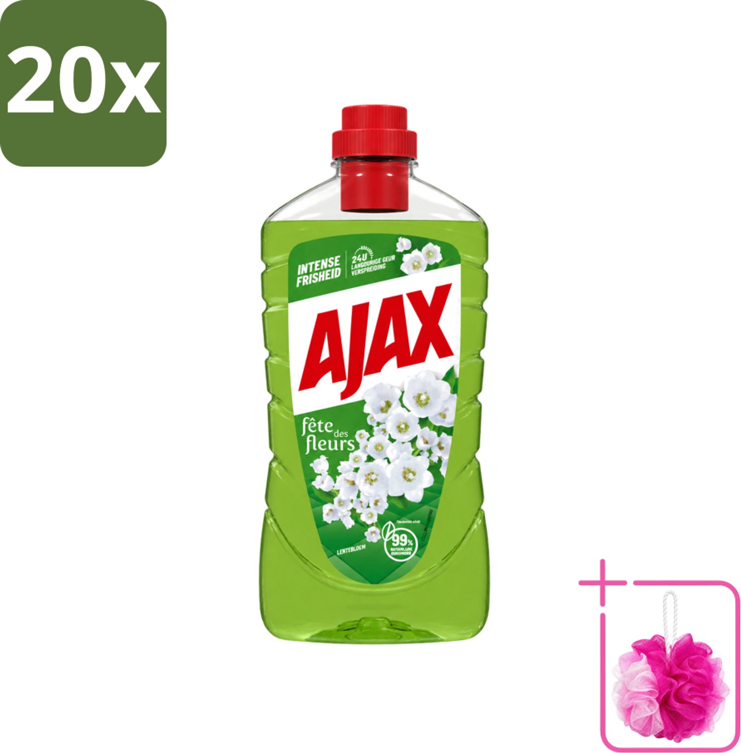 20 x Ajax - Allesreiniger - Fête des Fleurs - Lentebloem - Met Essentiële Oliën - 1 L - Bulkverpakking - Allesreiniger - Douchemop - Natuurlijke reiniger