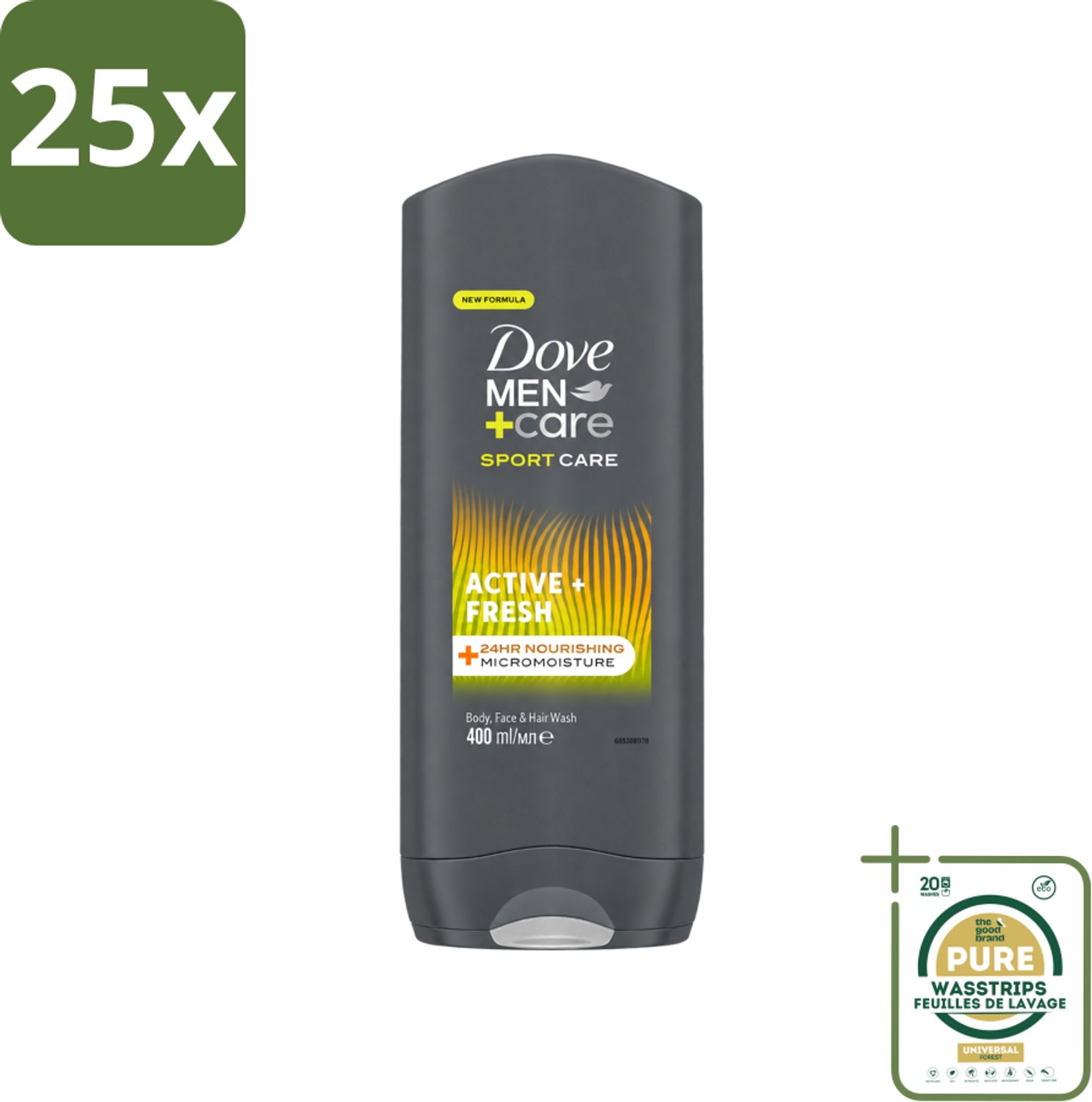 25 x Dove - Douchegel - Men+ Care Active Fresh - Verfrissend en langdurige bescherming - 400 ml - Wasstrips - Douchegel - Man - Fris - Energie - Actief