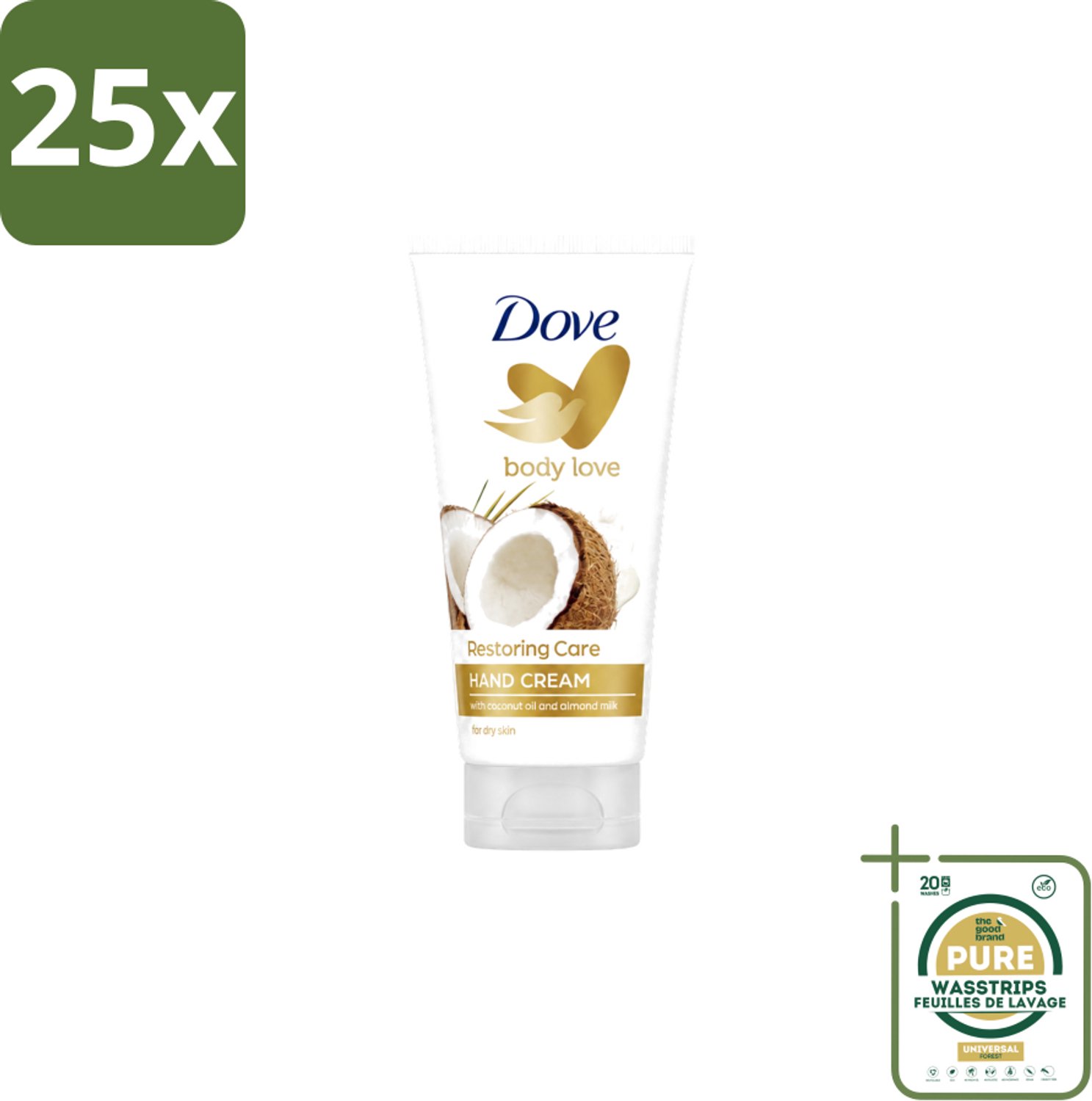 25 x Dove - Handcrème - Body Love Restoring Care - Kokos & Almond - Hydraterend - Droge huid - 75 g - Wasstrips - Handcrème - Droge Huid - Hydraterende Crème - Kokos En Amandel - Huidverzorging