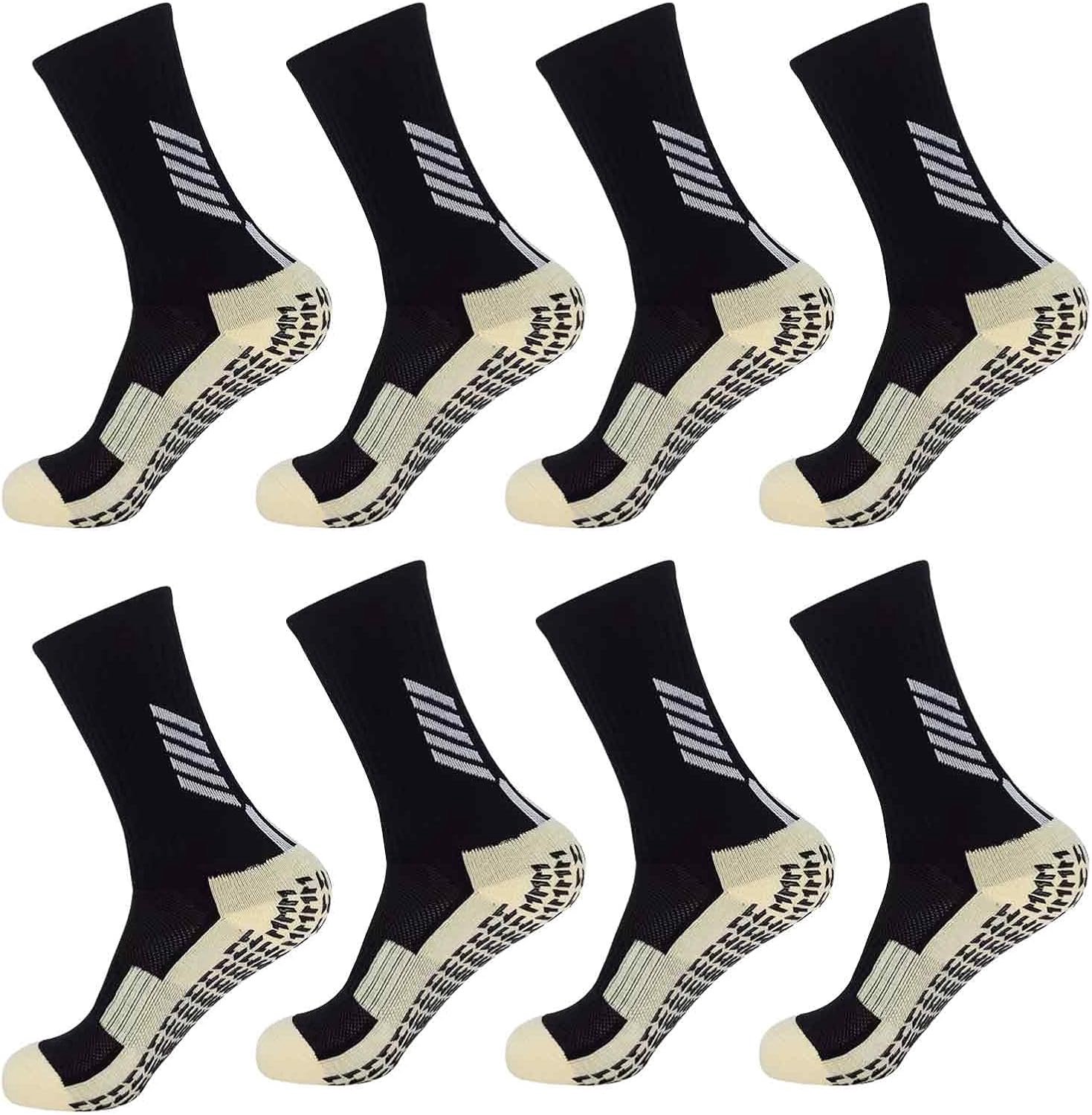 4 paar antislip voetbalsokken voor heren, sportsokken met rubberen grip, ademend en zonder luchtbellen, sokken voor training, hardlopen en basketbal, zwart, maat 38-45