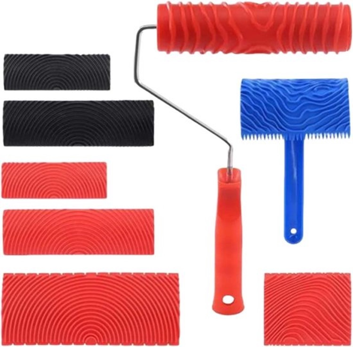 Houtnerfgereedschapsset - Houtnerfroller - Meubels opknappen - Natuurlijke houtstructuur creëren - 8-delig - Rood