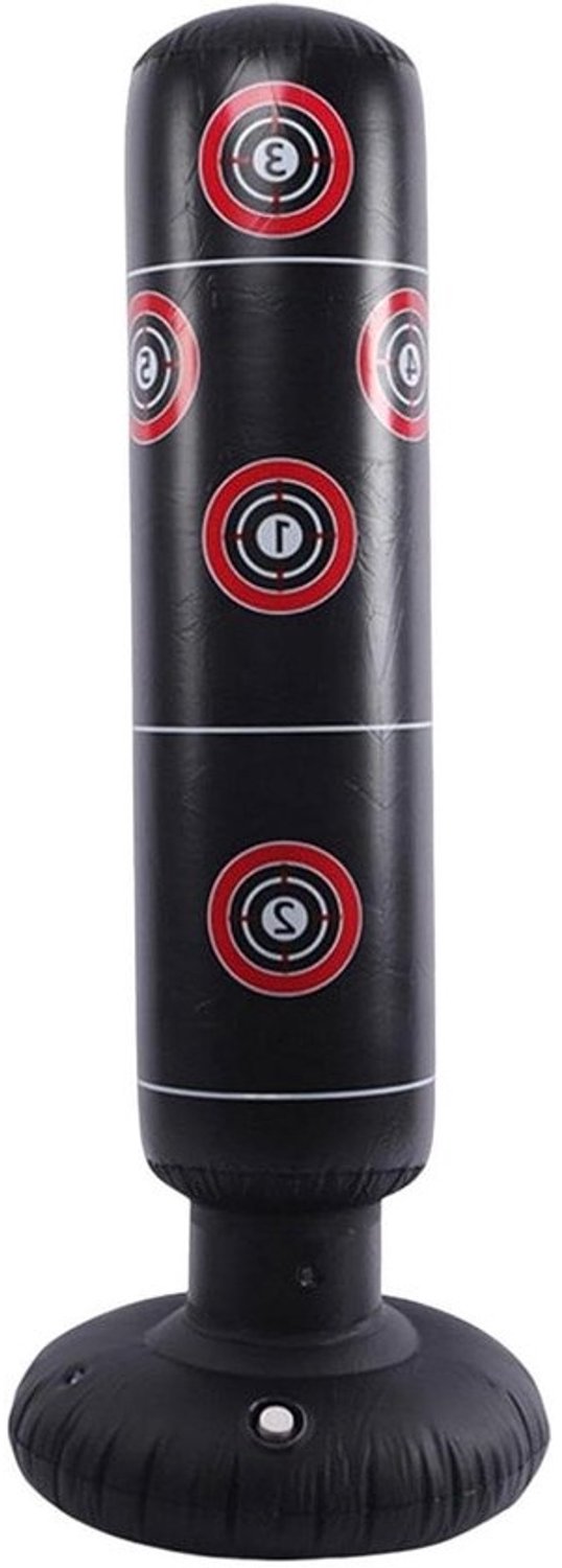 Opblaasbare boksbal - Vrijstaande bokszakhouder - Fitnesstraining - Duurzaam PVC-materiaal - 155 cm hoog - Zwart