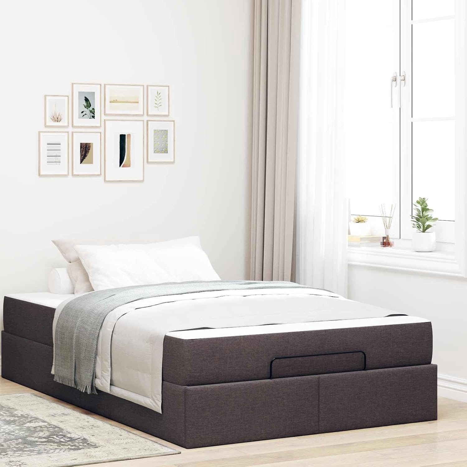 Bedframe met matras, 120 x 190 cm, lichtbruin, stof