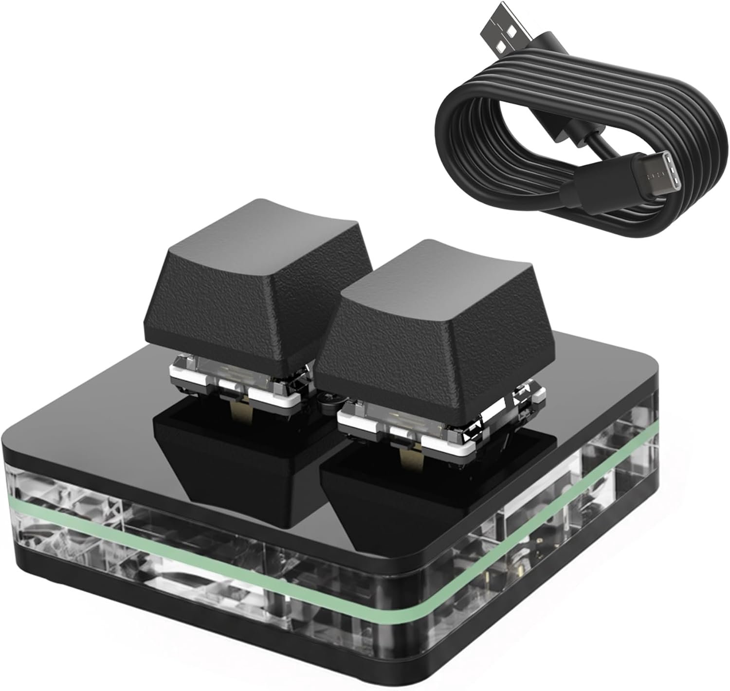 Mini-toetsenbord met 2 toetsen, Custom Keypad, mechanisch RGB gaming-toetsenbord, programmeerbaar, macro, aangepast, compact, type C, voor Windows en Mac (zwart, twee toetsen/leeg)