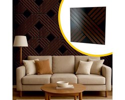 3D-wandpaneel hout - Wanddecoratiepaneel - Muur verfraaien - Modern geometrisch ontwerp - 50 x 50 cm - Zwart Wenge