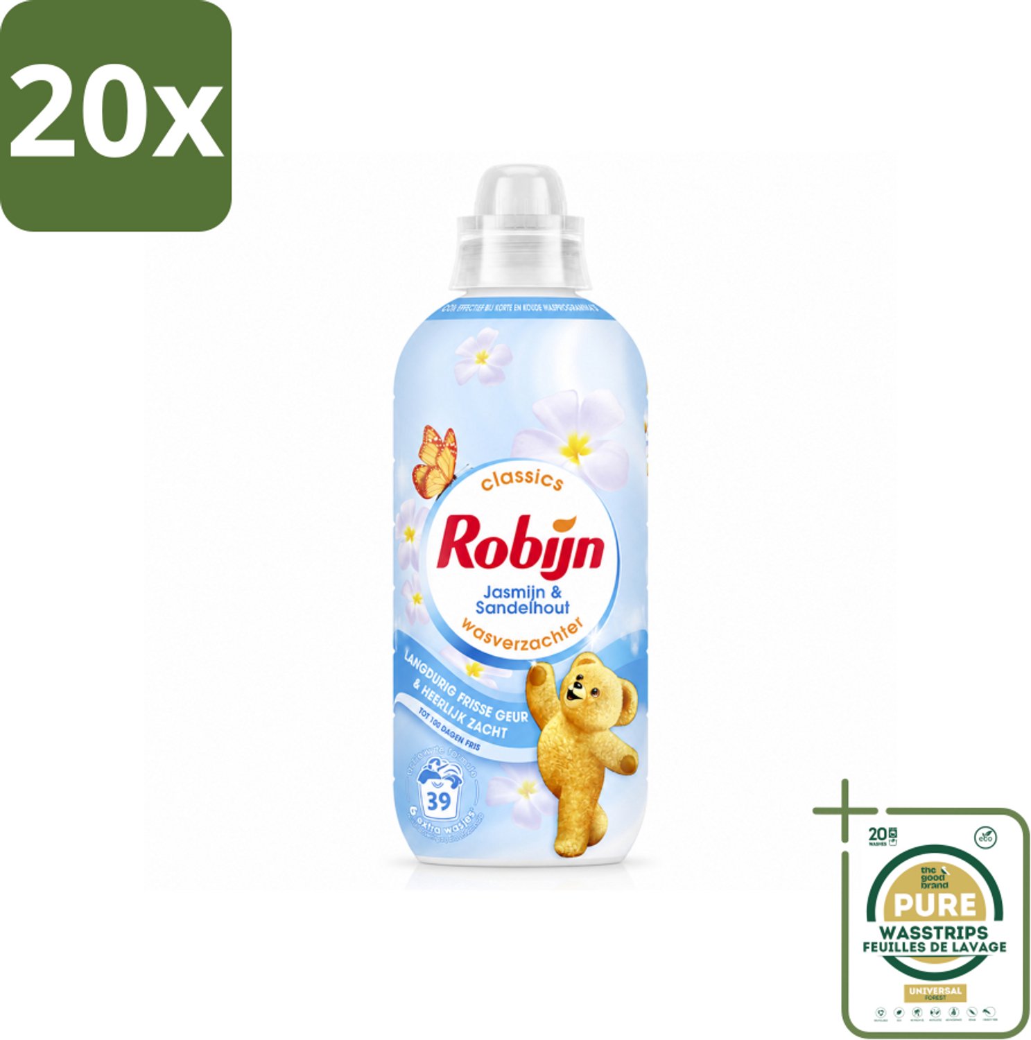 20 x Robijn – Wasverzachter – Jasmijn & Sandelhout – 780 ml - Wasstrips - Wasverzachter Jasmijn En Sandelhout - Wasverzachter Voor Kleding - Wasverzachter Met Geur - Wasverzachter Voor Linnen - Wasverzachter Voor Kast