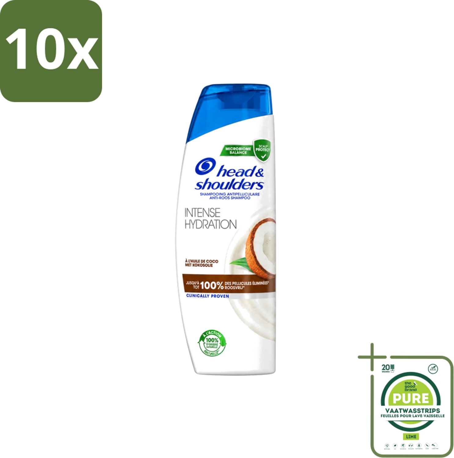 10 x Head & Shoulders - Anti-Roos Shampoo - Intense Hydration - Met Kokosolie - 285 ml - Grootverpakking - Vaatwasstrips - Anti-roos Shampoo - Roosvrij Haar - Gezonde Hoofdhuid - Kokosolie Shampoo - Hydraterend Shampoo