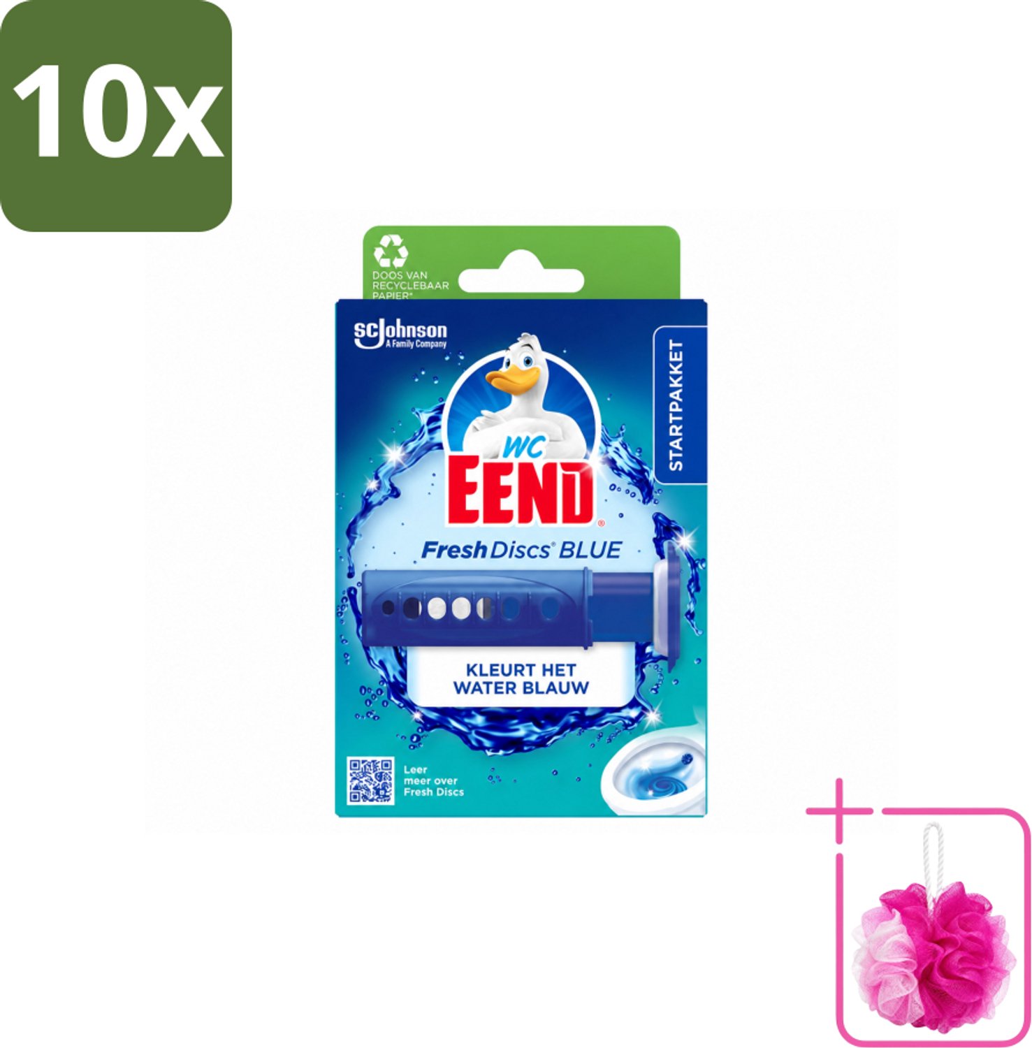 10 x WC Eend – Fresh Discs – Houder + Navulling – Coloring Blue – 36 ml - Bulkverpakking - Toilet reinigen - Douchemop - Toilet hygiëne
