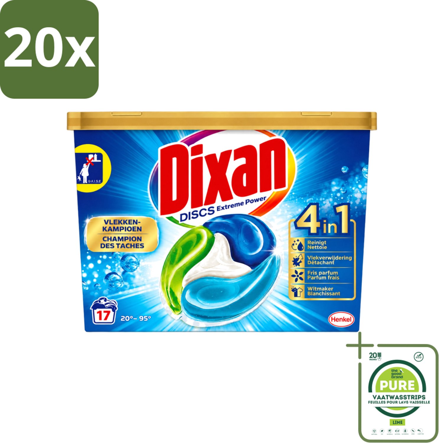 20 x Dixan Discs - Wasmiddelcapsules en Vlekverwijderaar - Extreme Power - Witte, Gekleurde & Zwarte Was - 17 Wasbeurten - Grootverpakking - Vaatwasstrips - Wasmiddelcapsules - Vlekverwijderaar - Wasmiddel - Wasbeurt - Wasmachine