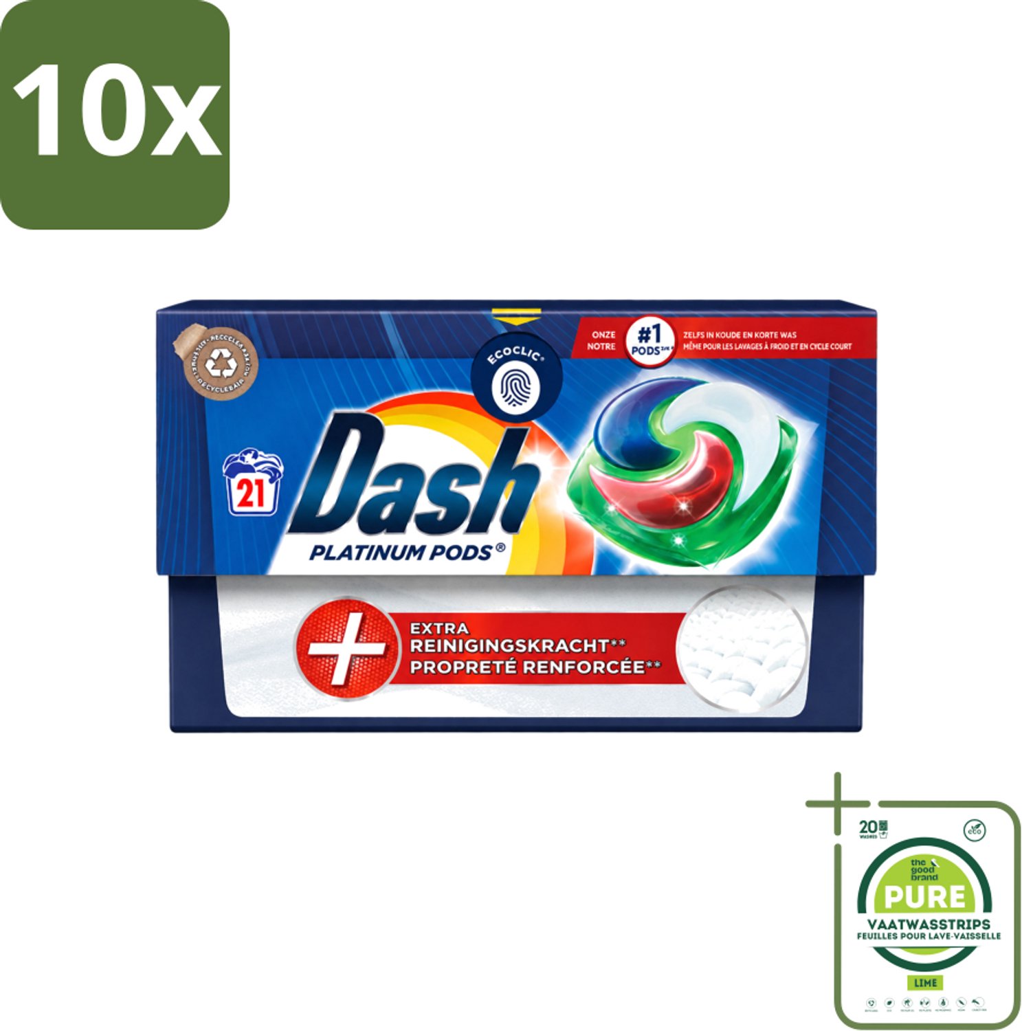 10 x Dash Platinum - Wasmiddel Capsules - Witte en Gekleurde Was - 21 Wasbeurten - Grootverpakking - Vaatwasstrips - Wasmiddel - Wascapsules - Vlekverwijdering - Wasbeurt - Wasmachine