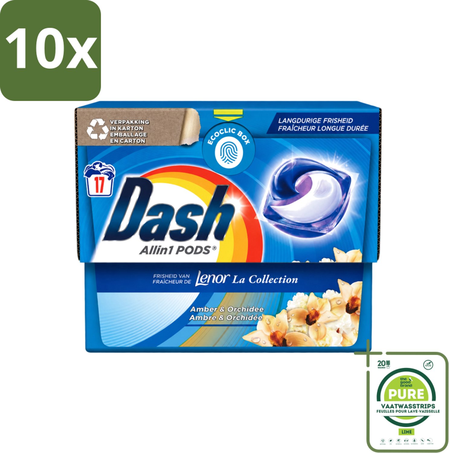 10 x Dash - Lenor Collectie - Wasmiddel Capsules - All-in-1 Pods - Witte en Gekleurde Was - Amber & Orchidee - 17 Wasbeurten - Grootverpakking - Vaatwasstrips - Wasmiddel Capsules - Wasbeurt - Vlekverwijdering - Geur - Wasmachine