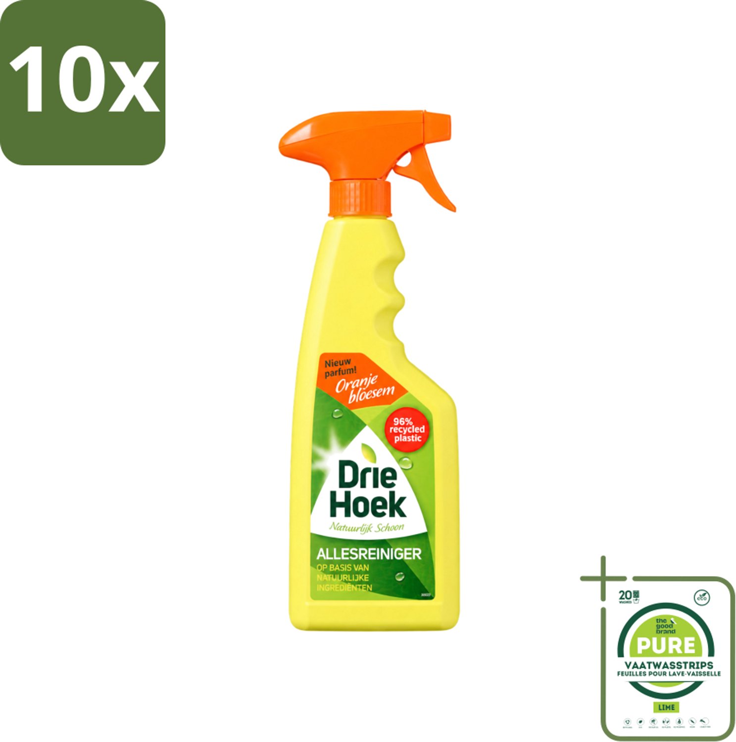 10 x Driehoek – Spray Allesreiniger – Oranjebloesem – 500 ml - Grootverpakking - Vaatwasstrips - Allesreiniger Spray - Reinigen - Hout Reinigen - Natuursteen Reinigen - Biologisch Afbreekbaar