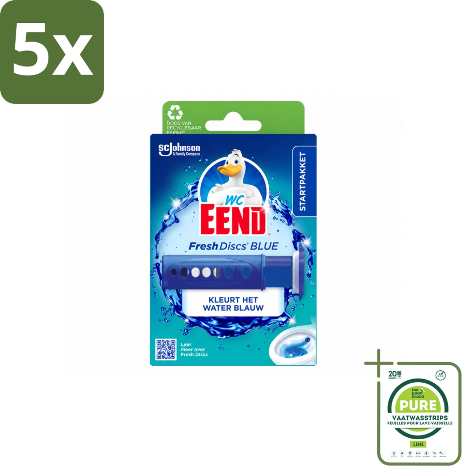 5 x WC Eend – Fresh Discs – Houder + Navulling – Coloring Blue – 36 ml - Grootverpakking - Vaatwasstrips - Toilet Reinigen - Toilet Hygiëne - Toilet Disc - Toilet Gel - Toilet Frisheid