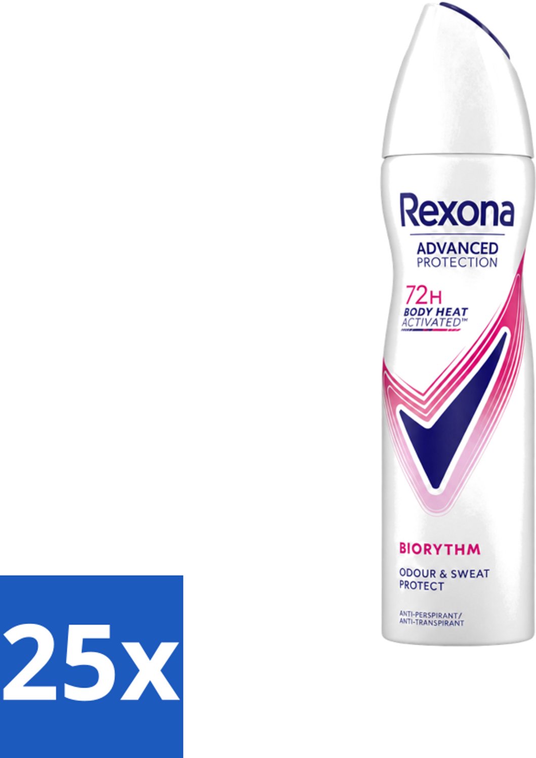 25 x Rexona - Deodorant Spray - Advanced Protection - Biorythm - Anti-Transpirant & Perspirant - 150ml - Voordeelverpakking - 25 stuks