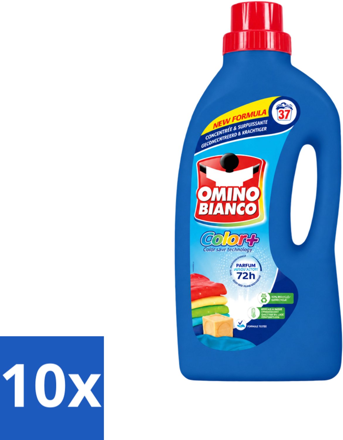 10 x Omino Bianco - Color+ - Wasmiddel - Tot 72h Parfum - Gekleurde Was - 37 Wasbeurten - Voordeelverpakking - 10 stuks