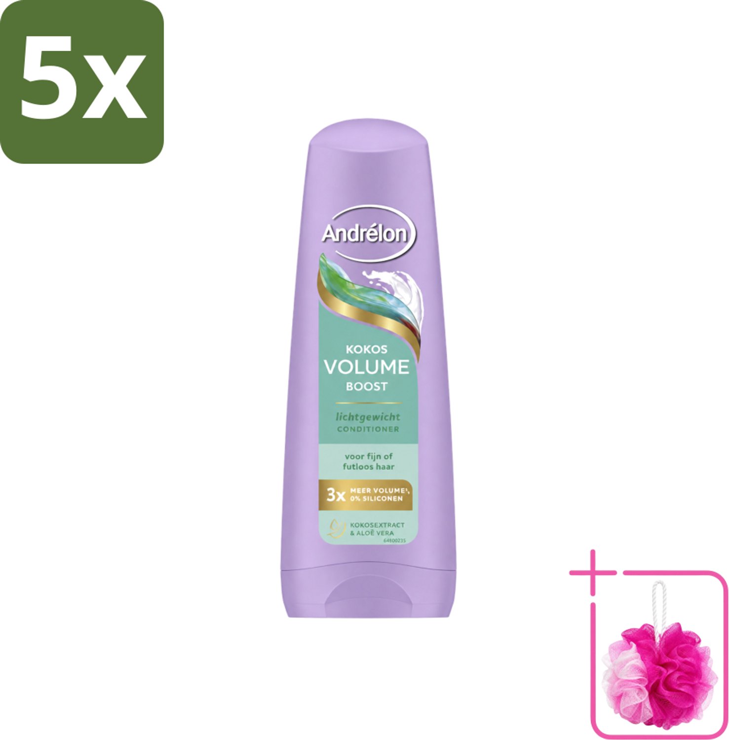 5 x Andrélon – Conditioner – Volume Boost – 200 ml - Bulkverpakking - Volume boost haar - Douchemop - Kokos conditioner