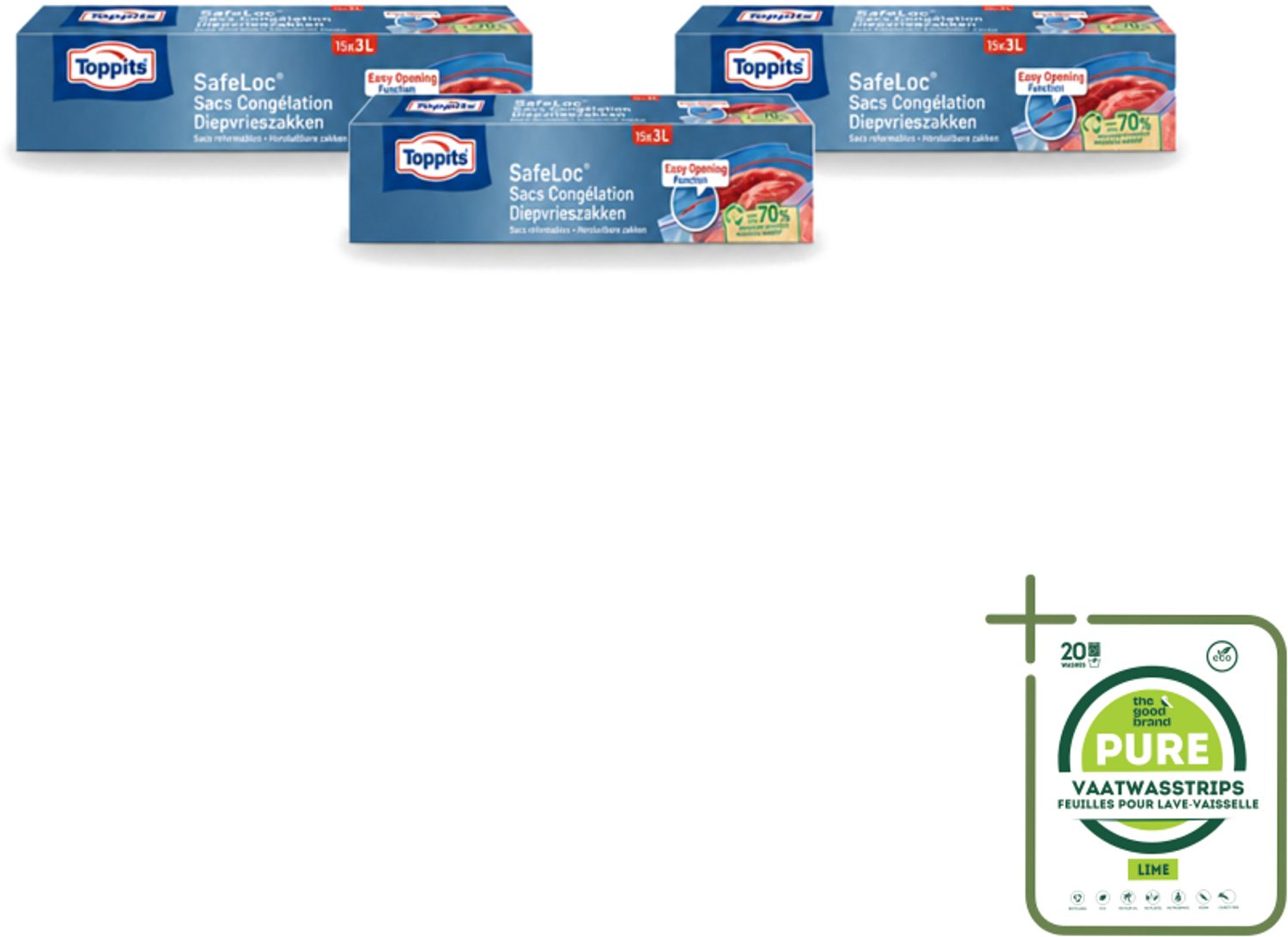 3 x Toppits – Safeloc Zip-Diepvrieszakken – 3 Liter – 15 Zakjes - Grootverpakking - Vaatwasstrips - Diepvrieszakken - Dubbele Sluiting - Voedselbescherming - Invriezen - Opwarmen