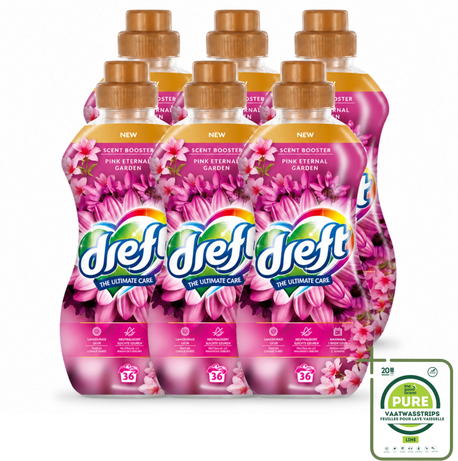 6 x Dreft – Pink Eternal Garden – Vloeibare Geurbooster – 720 ml – 36 wasbeurten - Grootverpakking - Vaatwasstrips - Wasmiddel Poeder - Frisheid Was - Kleurbescherming - Vezelbescherming - Anti-kreukwerking