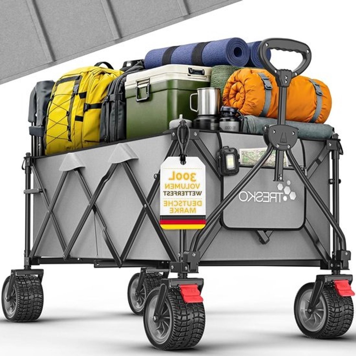 Opvouwbare bolderkar - Handwagen voor transport - Zware lasten vervoeren - XXL laadvolume 300L - 150 kg capaciteit - Grijs