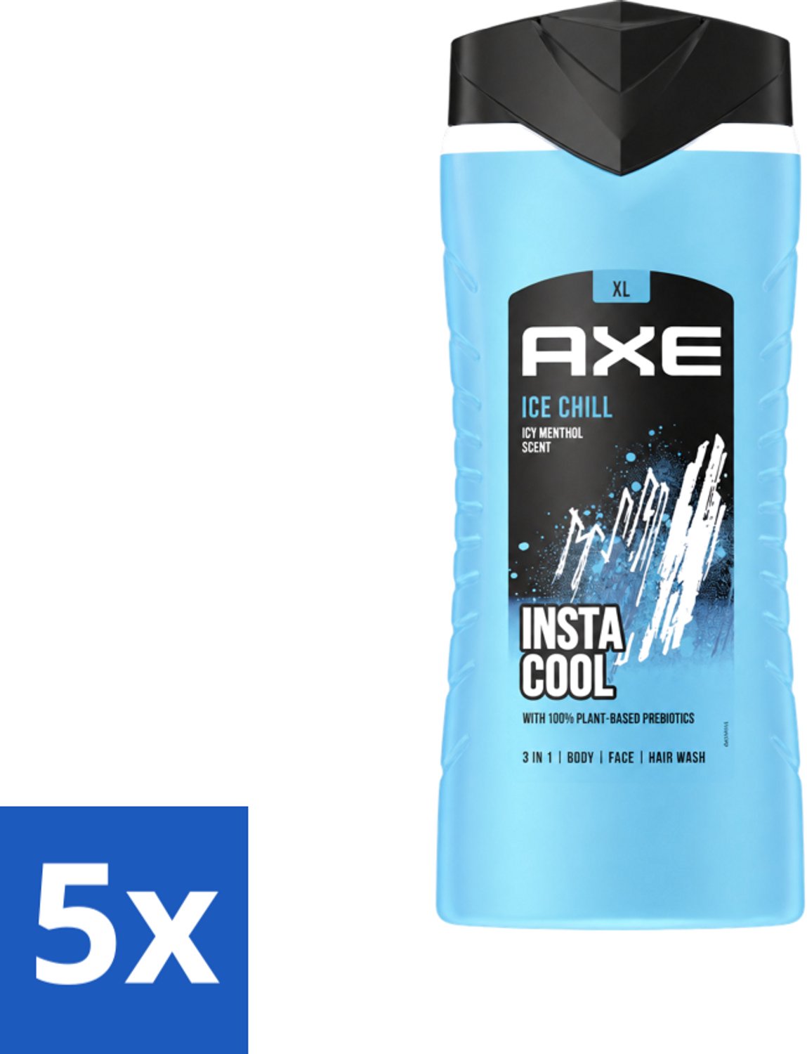 5 x Axe XL - 3-in-1 Douchegel - Ice Chill - Icy Menthol - Insta Cool - 400 ml - Voordeelverpakking - 5 stuks