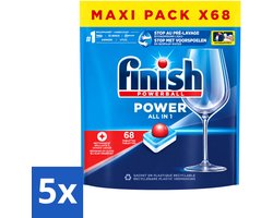 5 x Finish Powerball - Power All in 1 - Vaatwastabletten - Reiniging & Glans - 68 Tabletten - Voordeelverpakking - 5 stuks