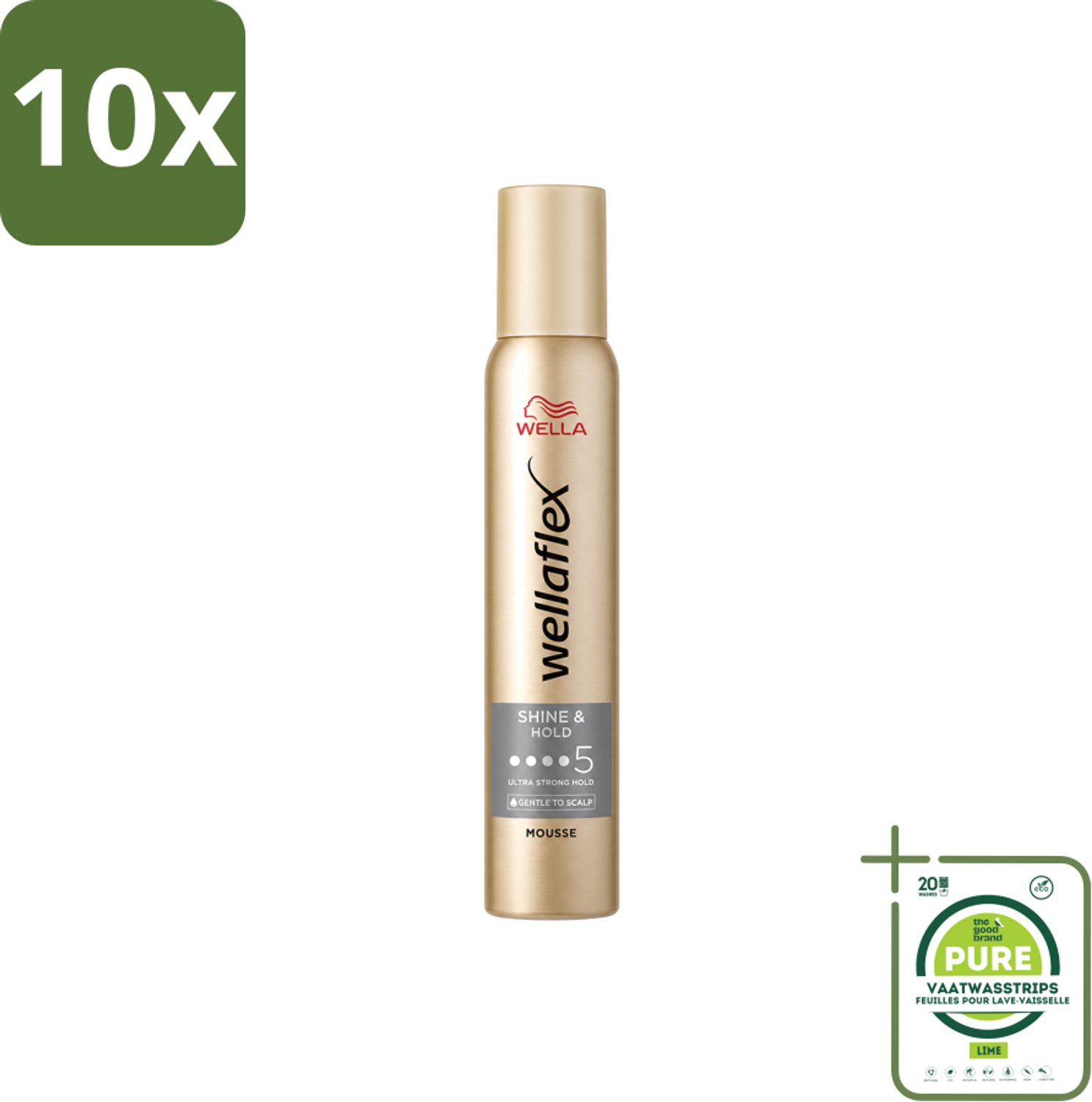 10 x Wella – Flex Shine & Hold – Haarmousse – 200 ml - Grootverpakking - Vaatwasstrips - Glans - Houdbaarheid - Haarverzorging - UV Bescherming - Vegan Haarproduct