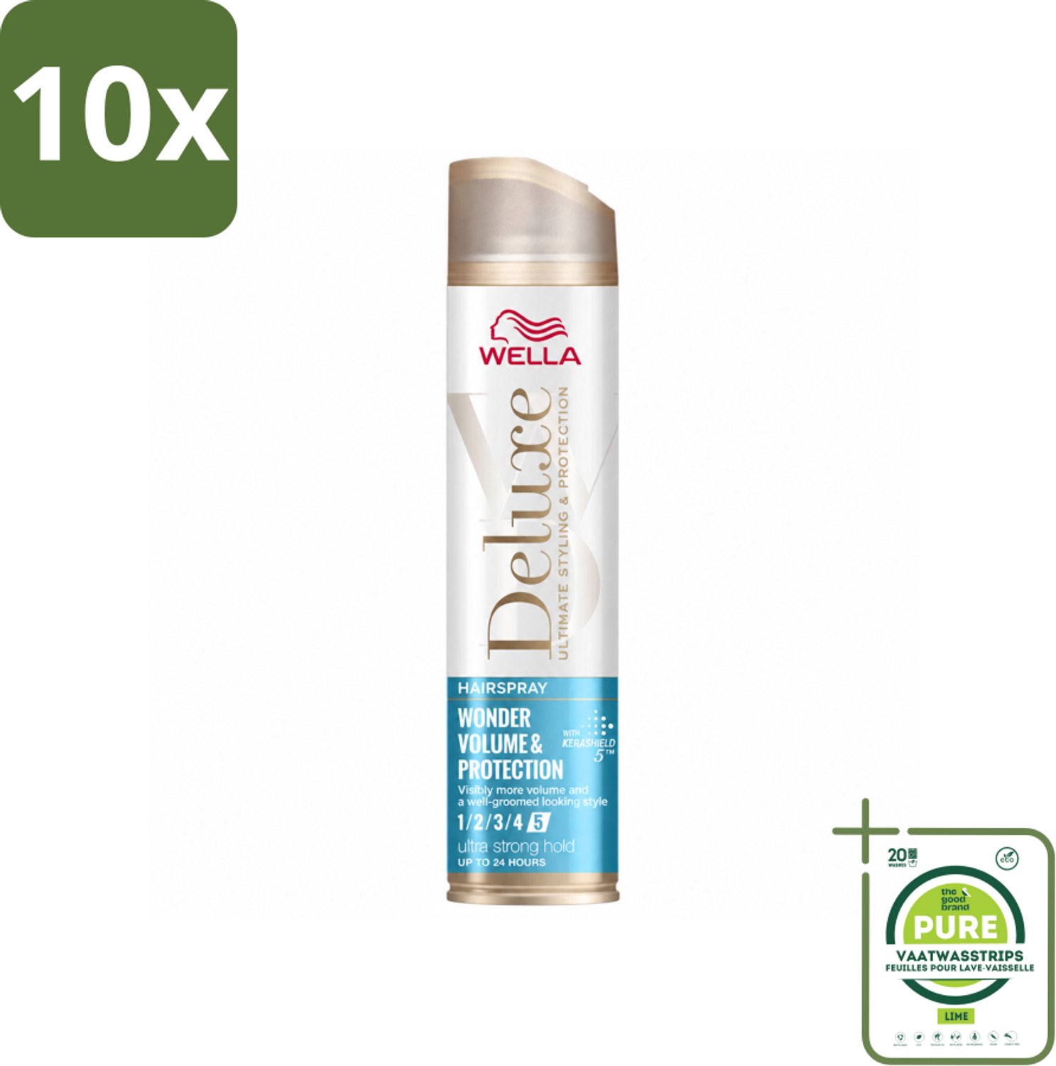 10 x Wella – Deluxe Volume & Protection – Haarspray – 250 ml - Grootverpakking - Vaatwasstrips - Haarspray - Volume - Bescherming - Keratine - UV Bescherming