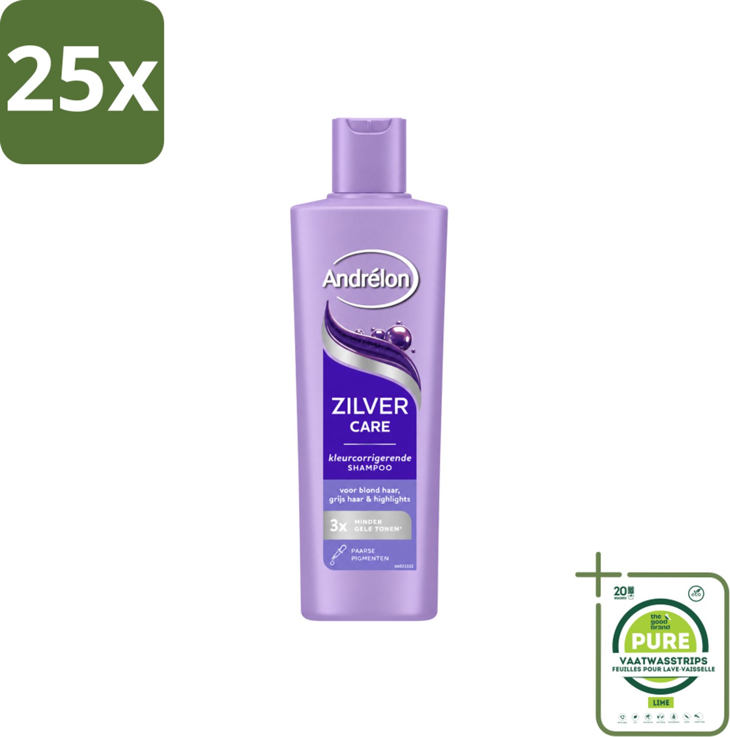 25 x Andrélon – Shampoo – Zilver Care – 250 ml - Grootverpakking - Vaatwasstrips - Zilver Care Shampoo - Koele Haarkleur - Kleurcorrectie - Gele Tonen - Koperkleurige Tonen