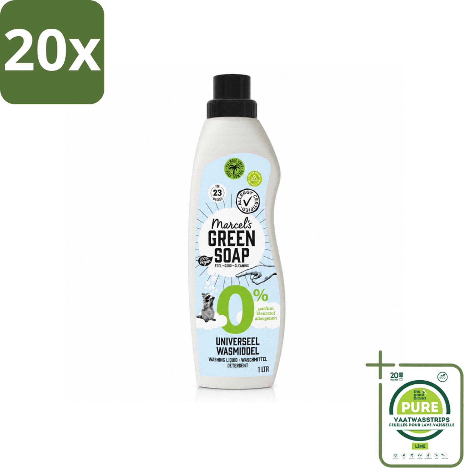 20 x Marcel’s Green Soap – Wasmiddel – Universeel - 0% – Zonder parfum en kleurstof – 1 liter - Grootverpakking - Vaatwasstrips - Wasmiddel 0% Parfum - Gevoelige Huid - Milde Wasmiddel - Duurzame Wasmiddel - Geen Kleurstoffen