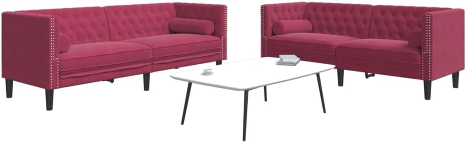 2-delige sofaset met nekrollen rood fluweel, gestoffeerde zitvlakken en klassieke knooptuft, zachte fluwelen bekleding voor de woonkamer, stabiel