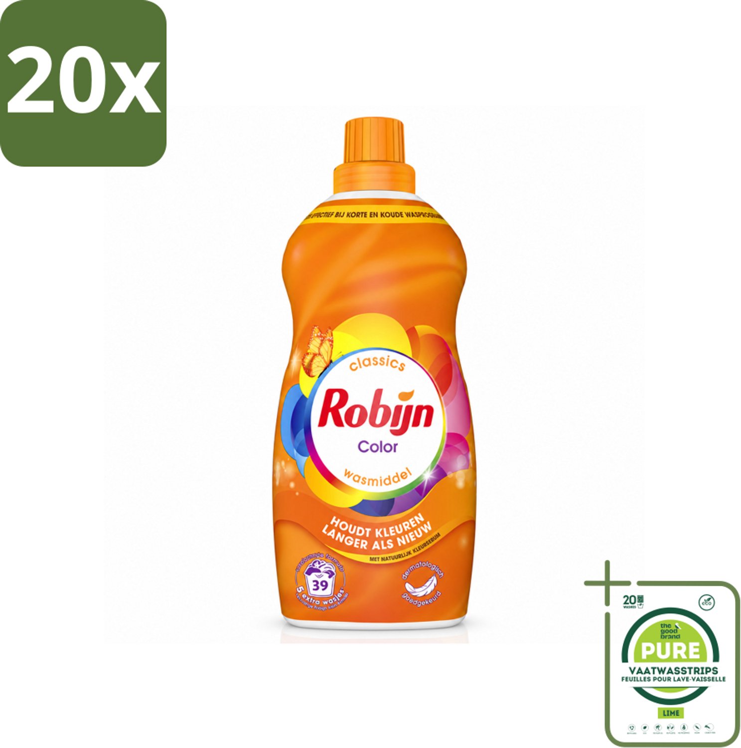 20 x Robijn – Vloeibaar Wasmiddel – Klein & Krachtig Color – 1,19 L - Grootverpakking - Vaatwasstrips - Kleurbehoud - Kleurherstel - Wasmiddel Kleur - Wasmiddel Voor Gekleurd Was - Koud Wasmiddel