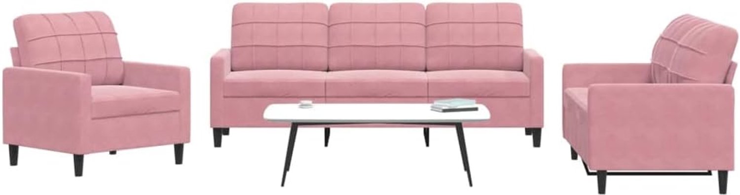 3-delige bankset met roze fluweel, zacht velours materiaal en robuust metalen frame voor maximaal comfort, moderne meubelset met dik gevoerde zitvlakken