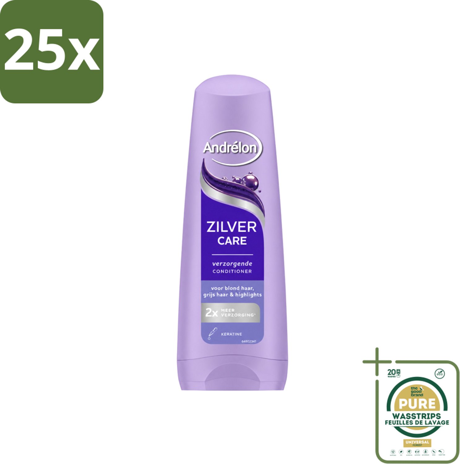 25 x Andrélon – Conditioner – Zilver Care – 200 ml - Wasstrips - Zilver Care Conditioner - Keratine Voor Haar - Verzorging Voor Blond Haar - Verzorging Voor Grijs Haar - Herstel Haar