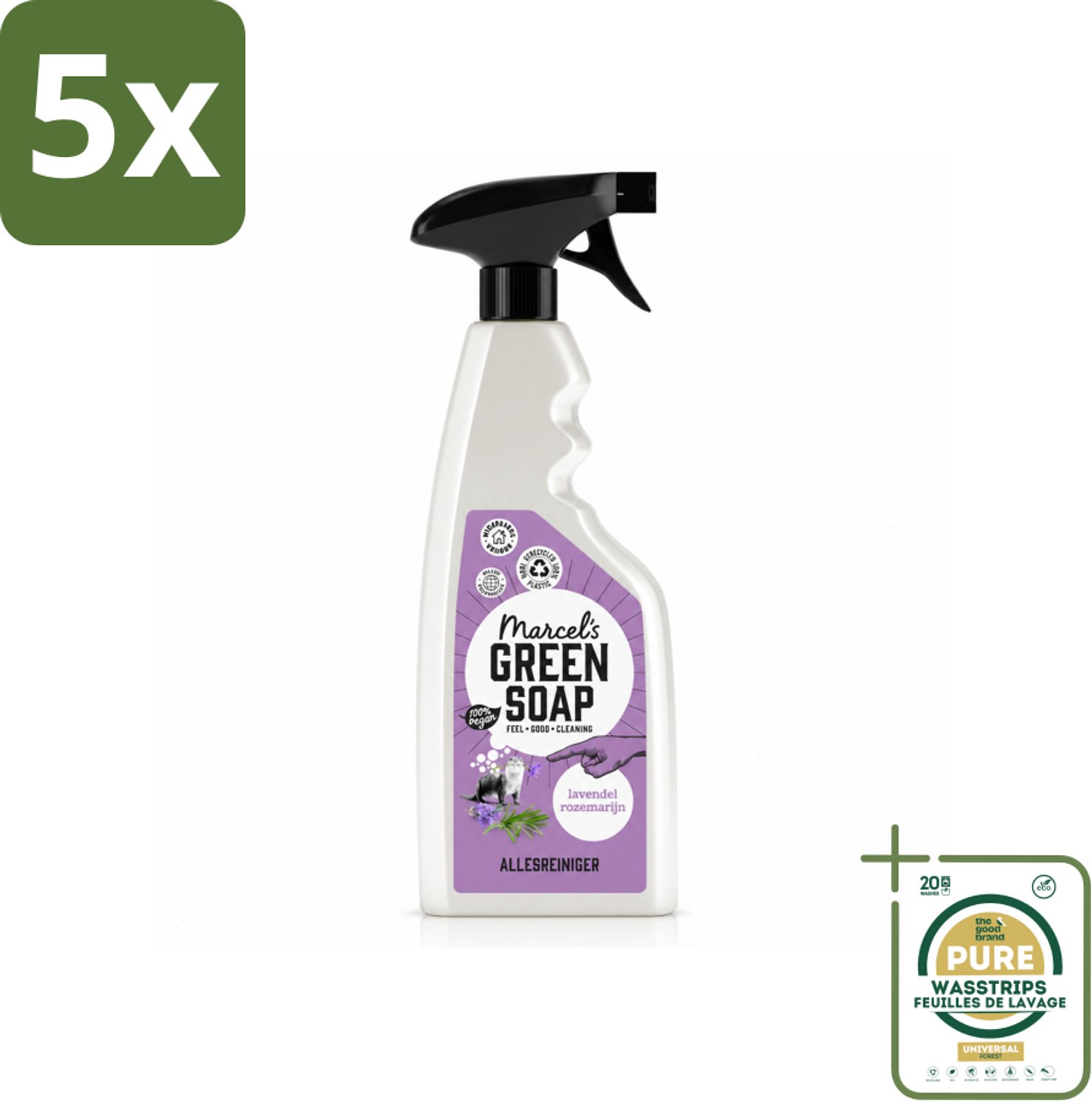 5 x Marcel’s Green Soap – Allesreiniger Spray – Lavendel & Rozemarijn – 500 ml - Wasstrips - Allesreiniger Spray - Natuurlijke Reiniger - Plantaardige Zeep - Vet En Vuil Verwijderen - Tafel Reinigen