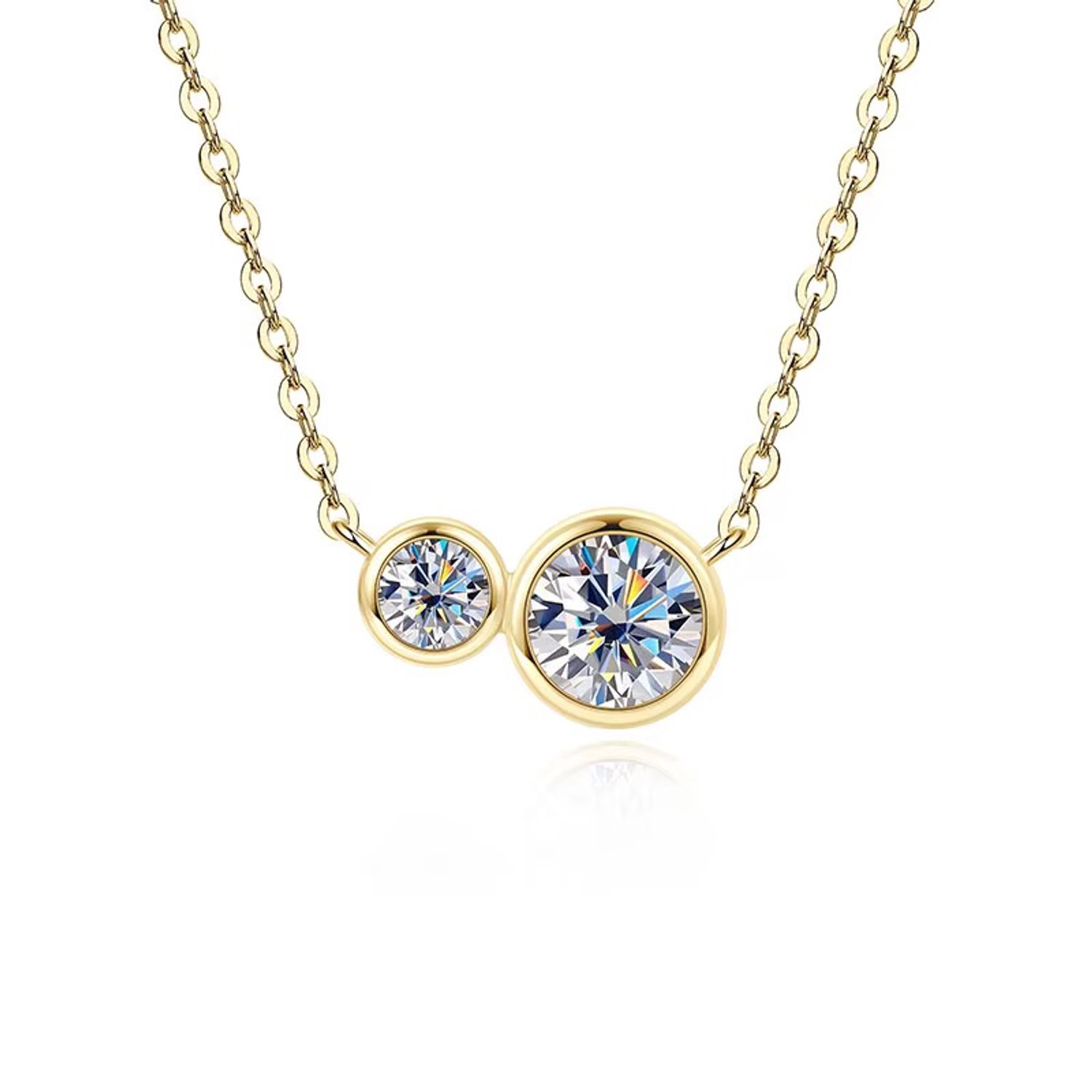 Selevie Ketting Witgoud met Dubbele Ronde Moissanite – 1 ct D Kleur VVS1 – Elegante Two Stone Necklace